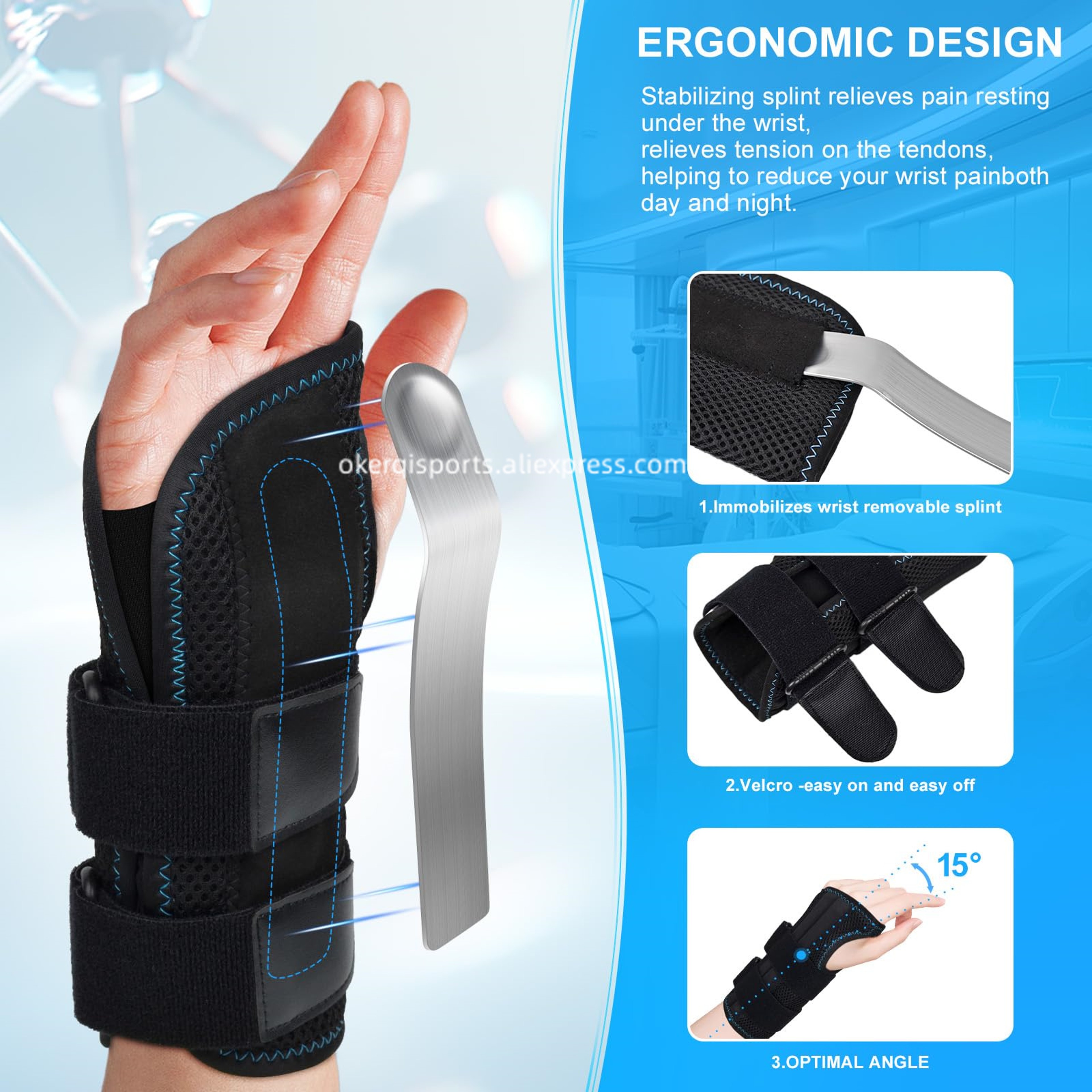 Adjustable Wrist Brace for Carpal Tunnel Pain Relief with Thumb Support – view 5