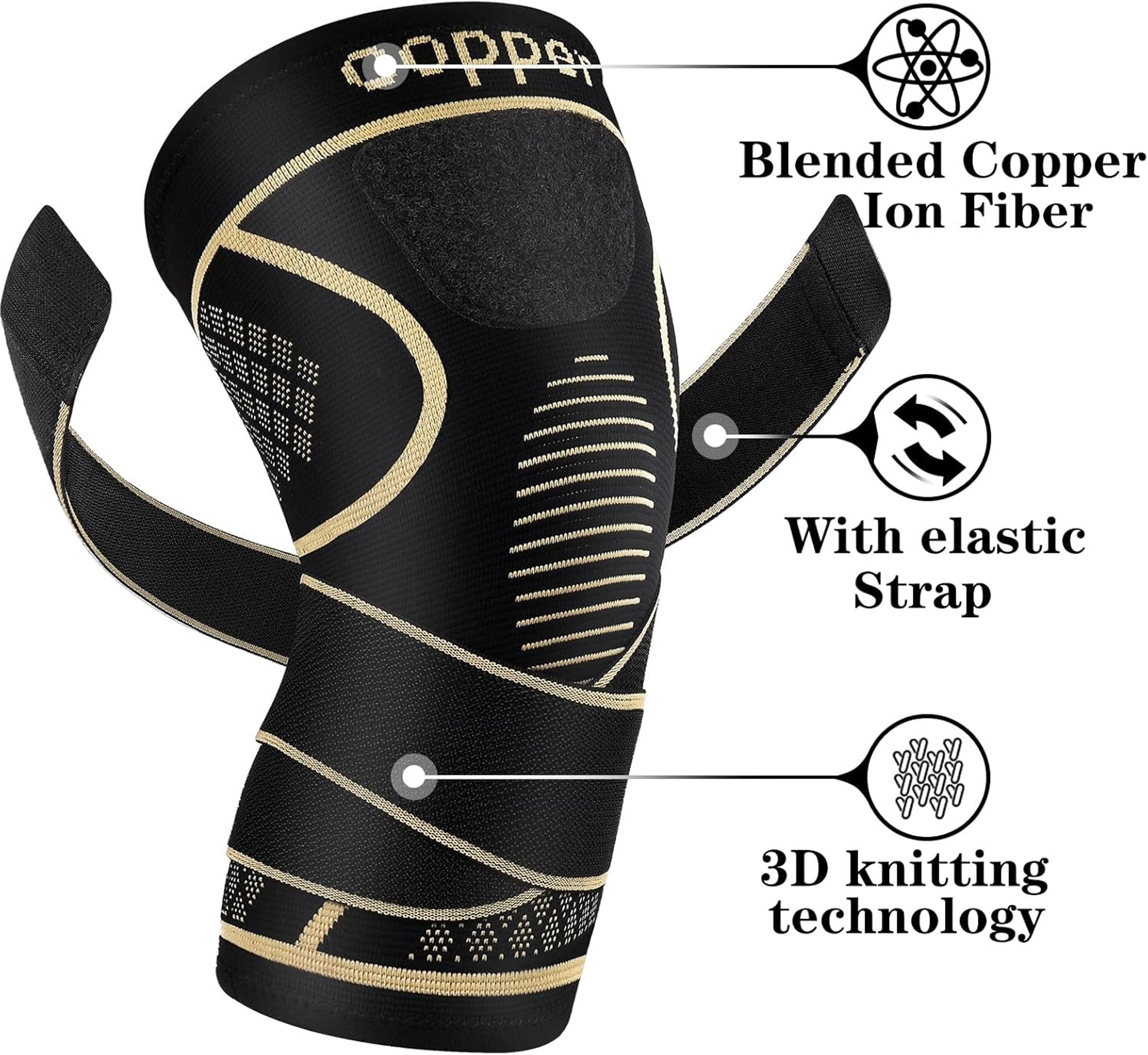 Copper Knee Brace With Strap For Knee Pain Relief 3