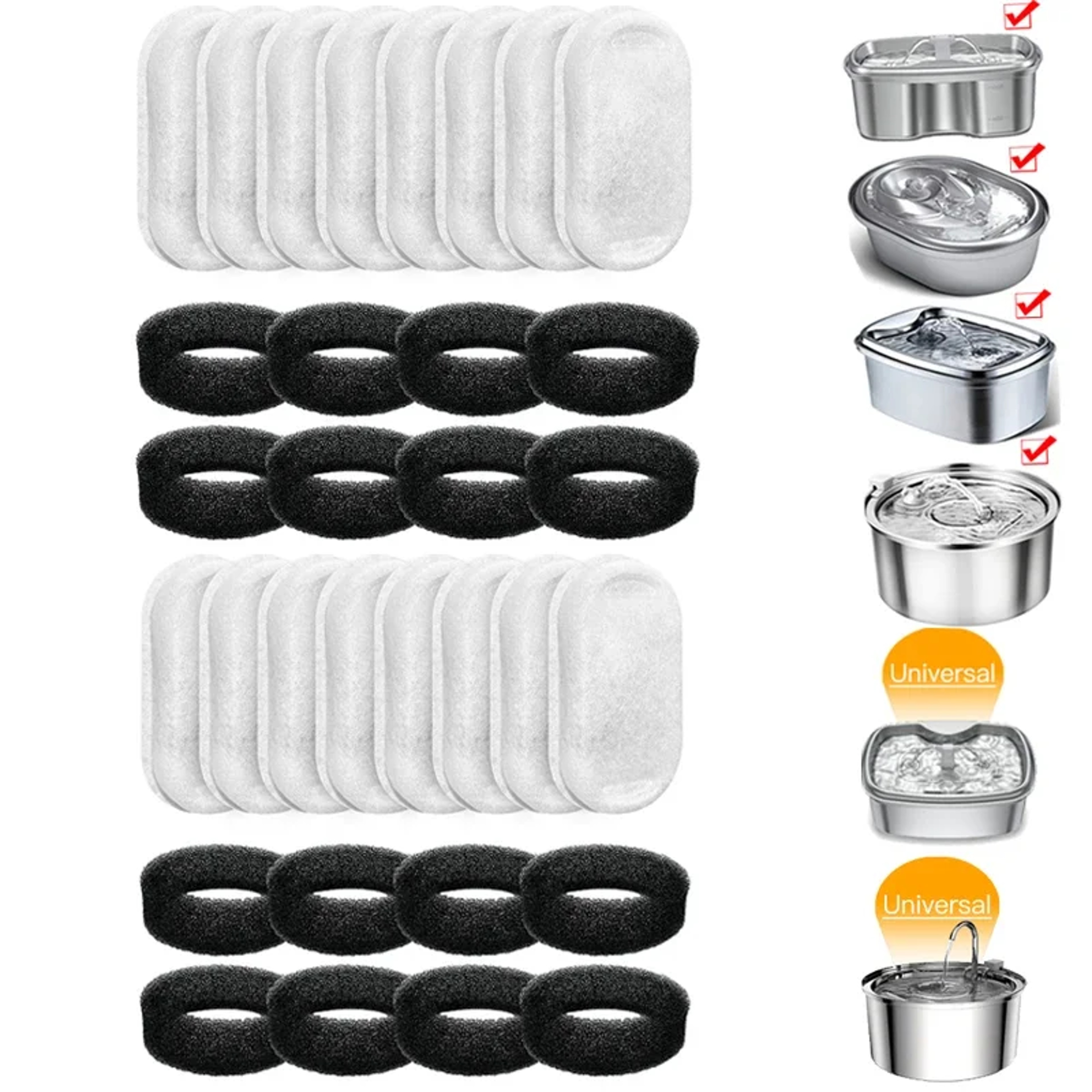 Cat Water Fountain Filters with Sponges for 108oz/3.2L & 67oz/2L Stainless Steel Pet Fountains – view 1