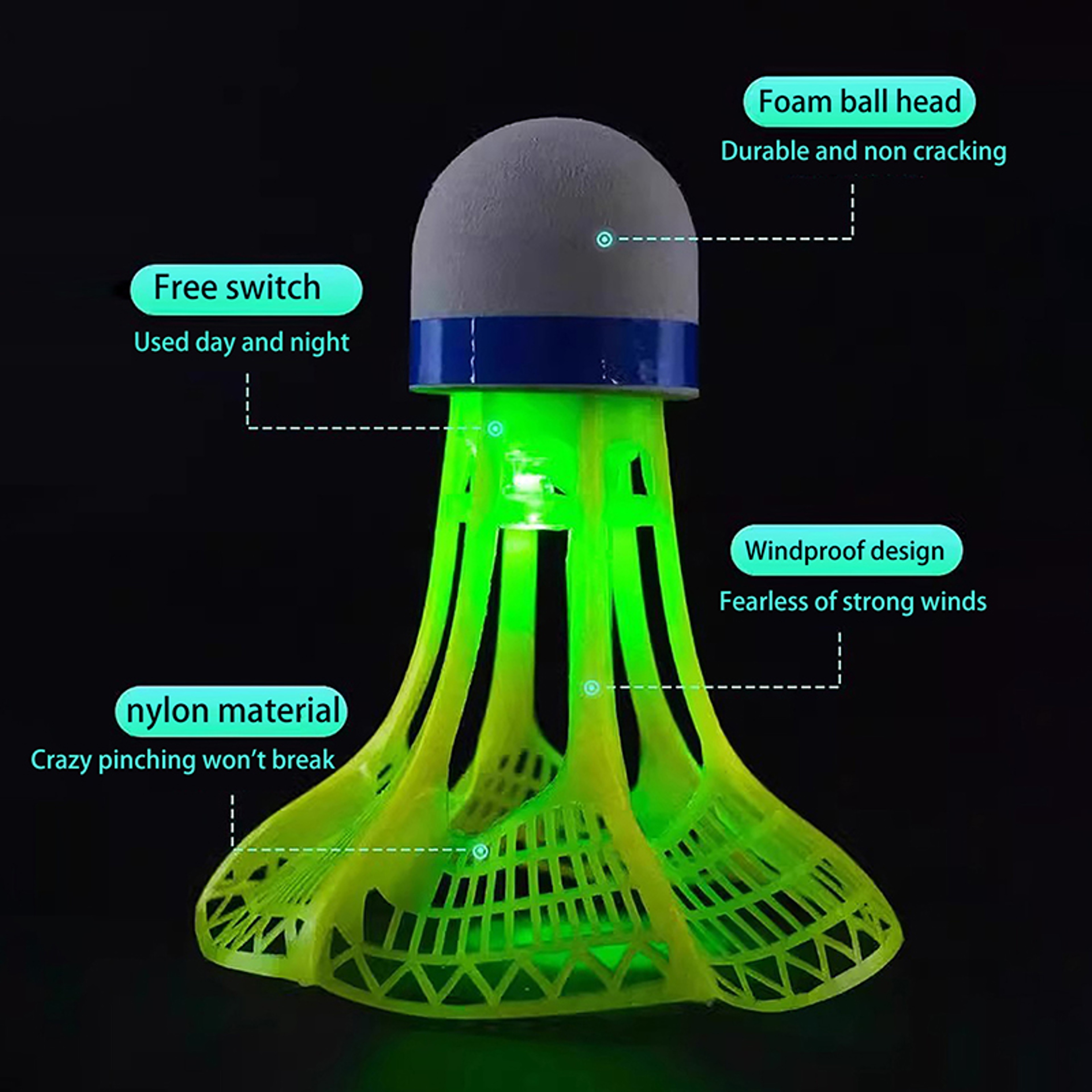Windproof LED Night Training Balls Glow In The Dark Badminton Shuttlecocks Unbreakable Plastic Feat 2