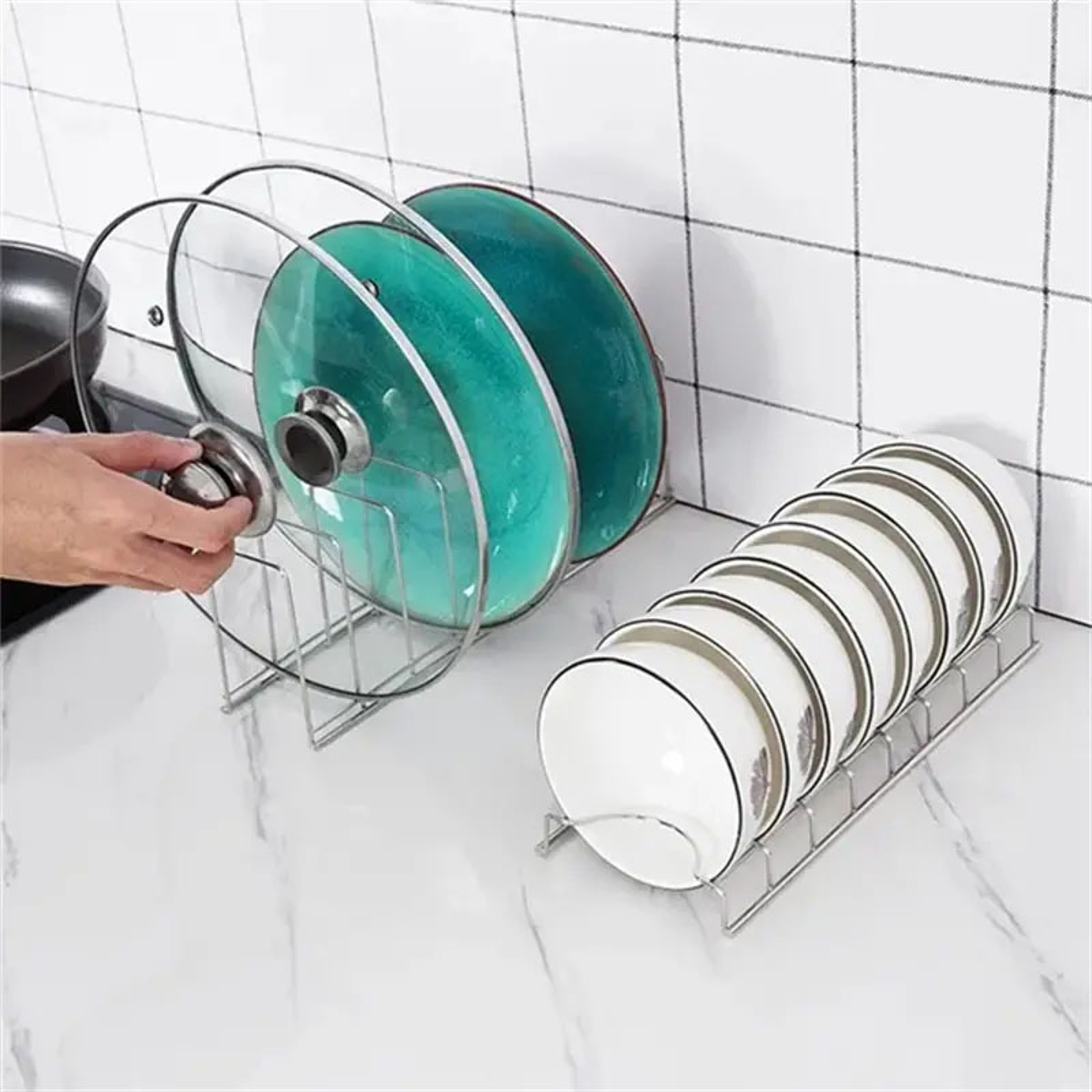 Stainless Steel Dish Holder, Kitchen Bowl Dish Organizer, Household Dish Rack, Pot Lid Rack, Home Dishes Accessories – view 2
