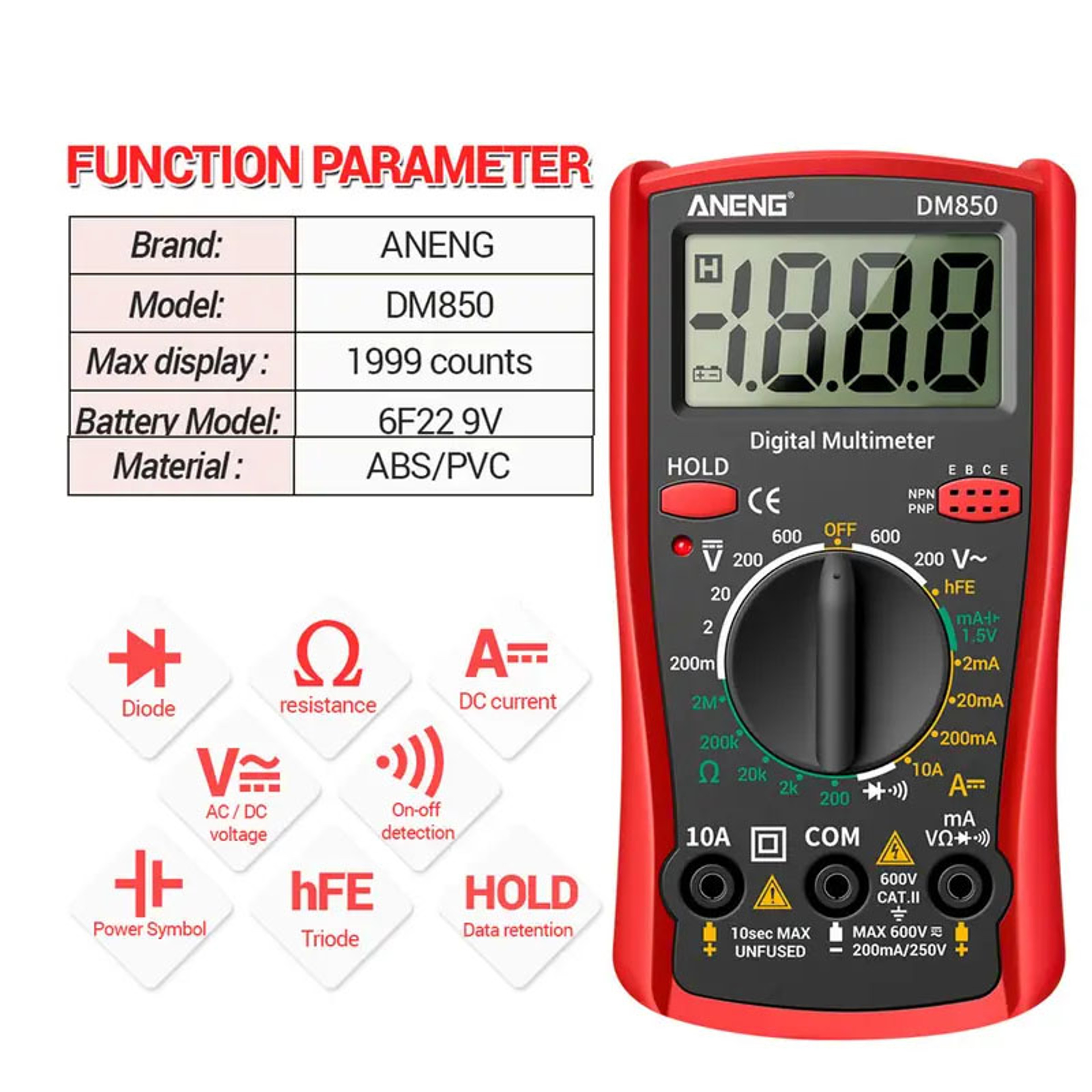 Auto AC DC Voltage Tester Professional Digital Multimeter Current Ammeter Test Probe Professional D 5