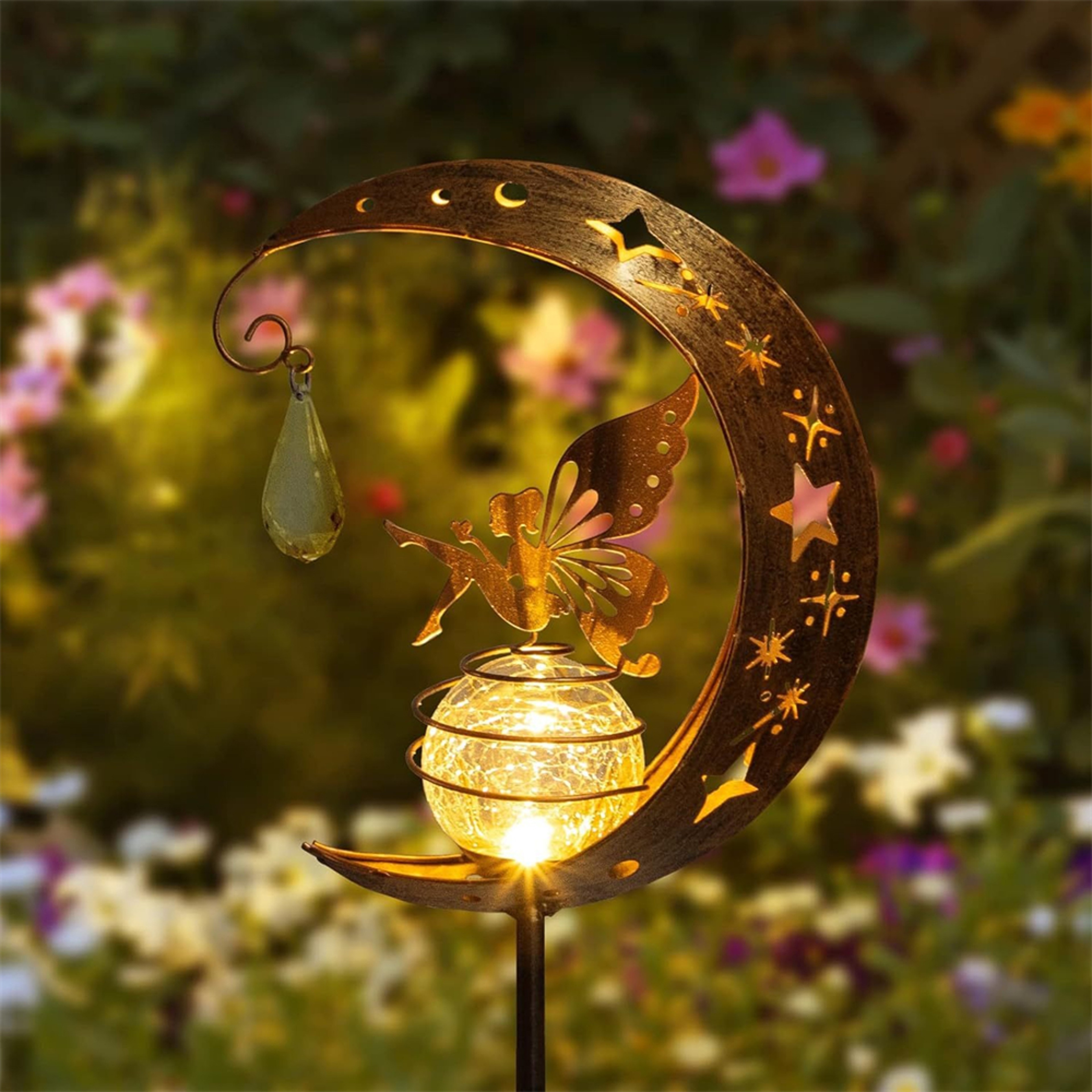 Fairy Moon Figurine Light Stake Ornament, Solar Garden Statues Outdoor Decor, Patio Lawn Yard Gift for Mom – view 9