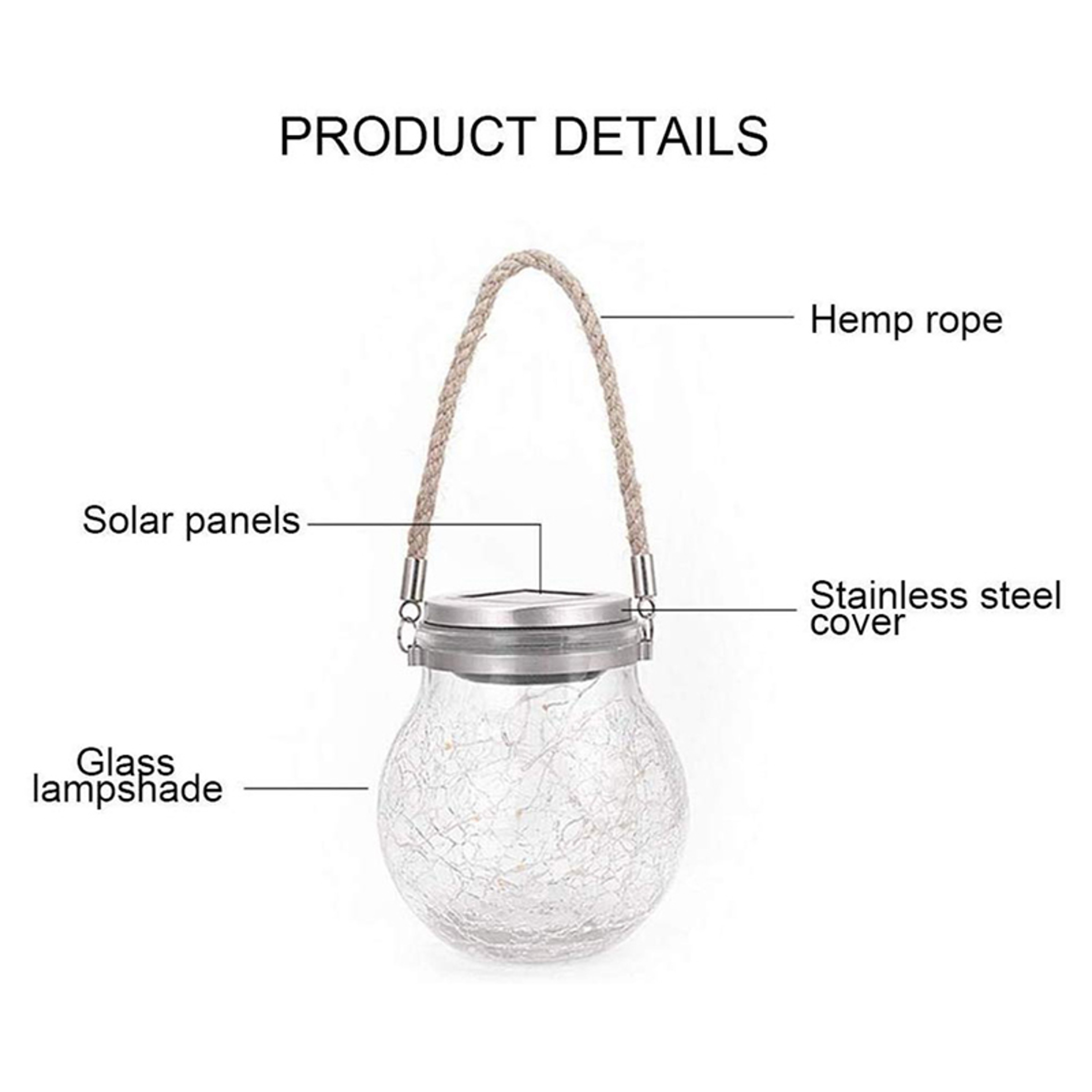Outdoor String Lights For Garden Patio Yard Tree Solar Cracked Glass Jar Lamp Waterproof Warm White