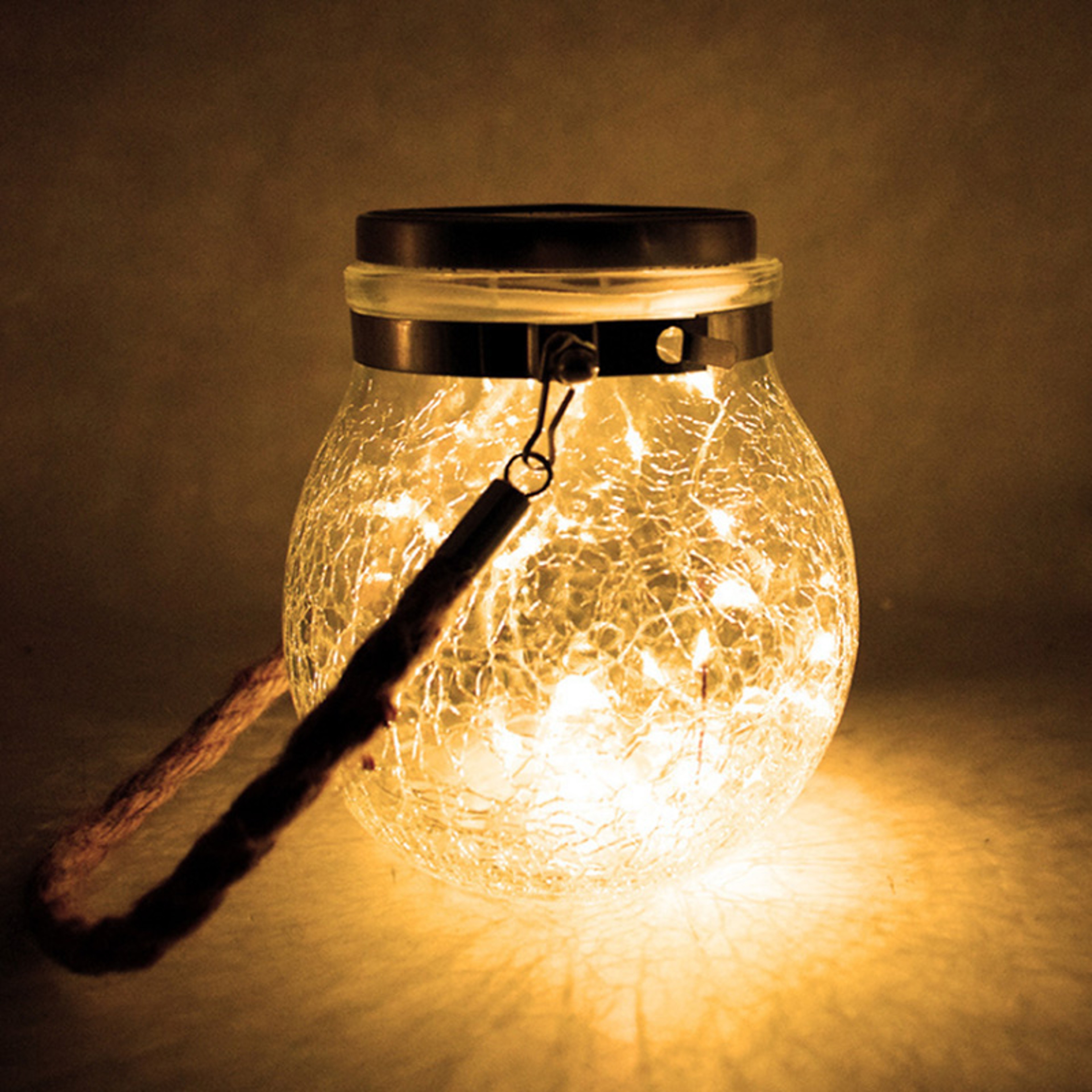 Outdoor String Lights For Garden Patio Yard Tree Solar Cracked Glass Jar Lamp Waterproof Warm White