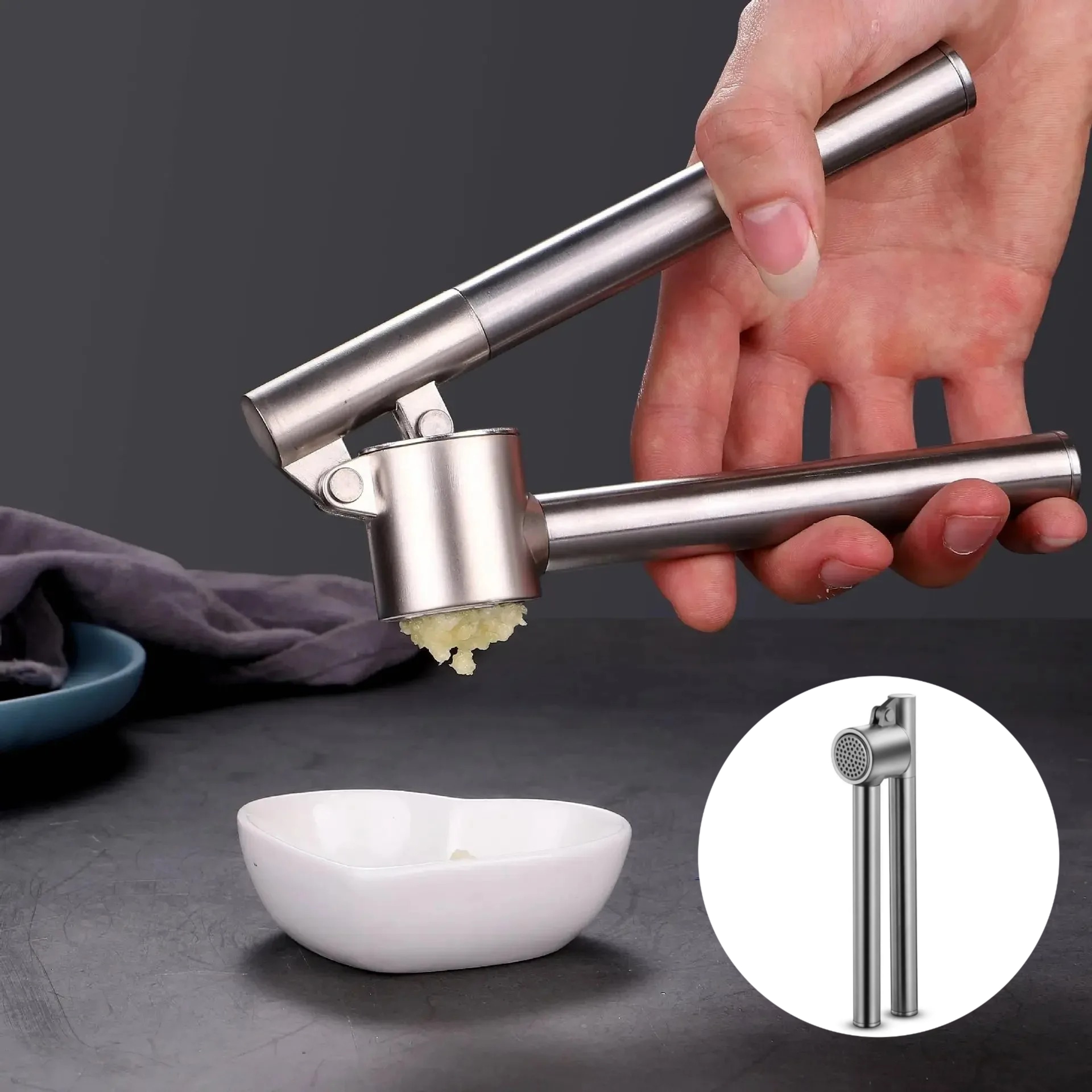 Stainless Steel Garlic Crusher, Garlic Press Mincer for Kitchen, Rust Proof Extended Edition, Kitchen Gadgets – view 1