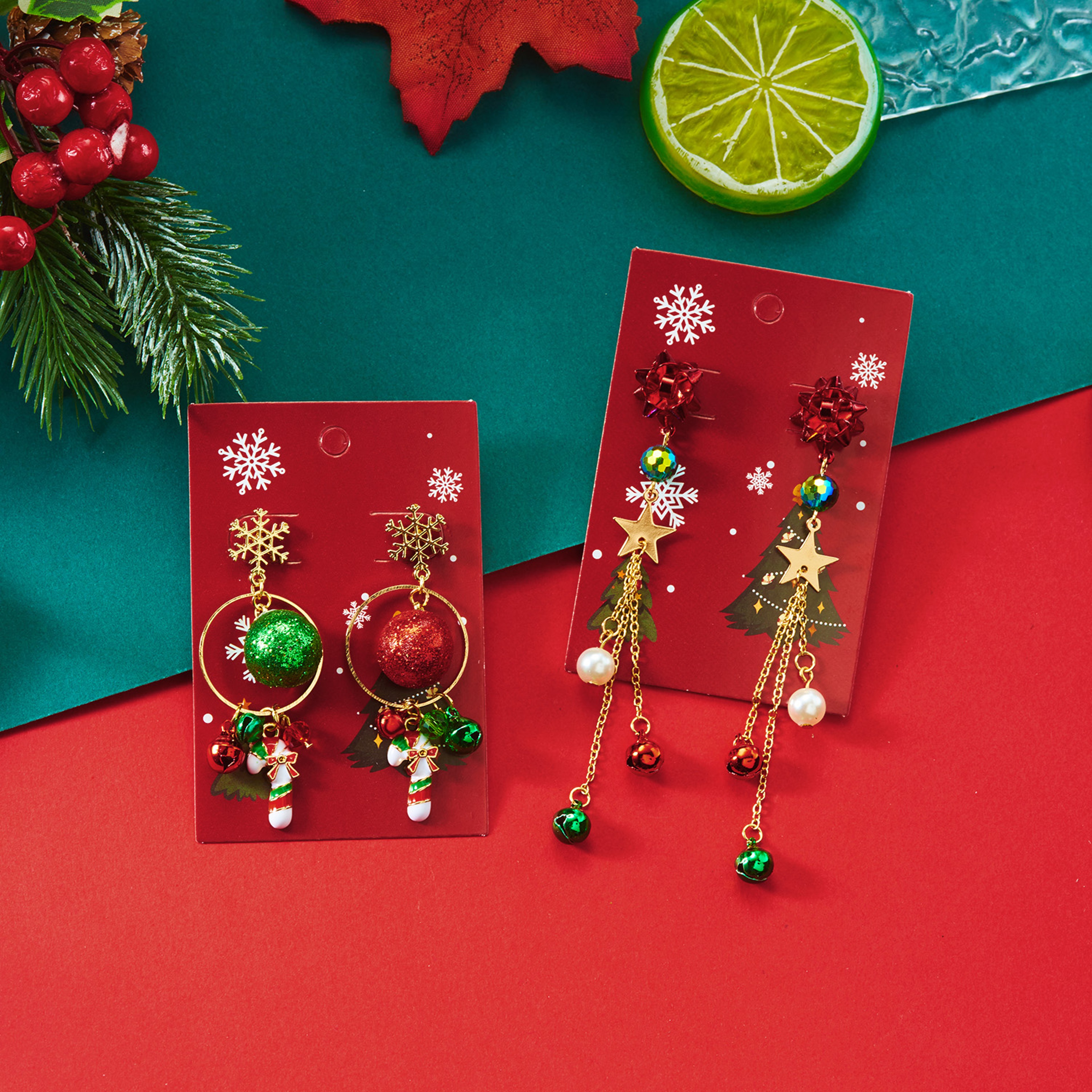 Exaggerated Enamel Christmas Tree Snowflake Candy Cane Hoop Earrings for Women Xmas Necklace Earring New Year Party Jewelry Gift – view 5