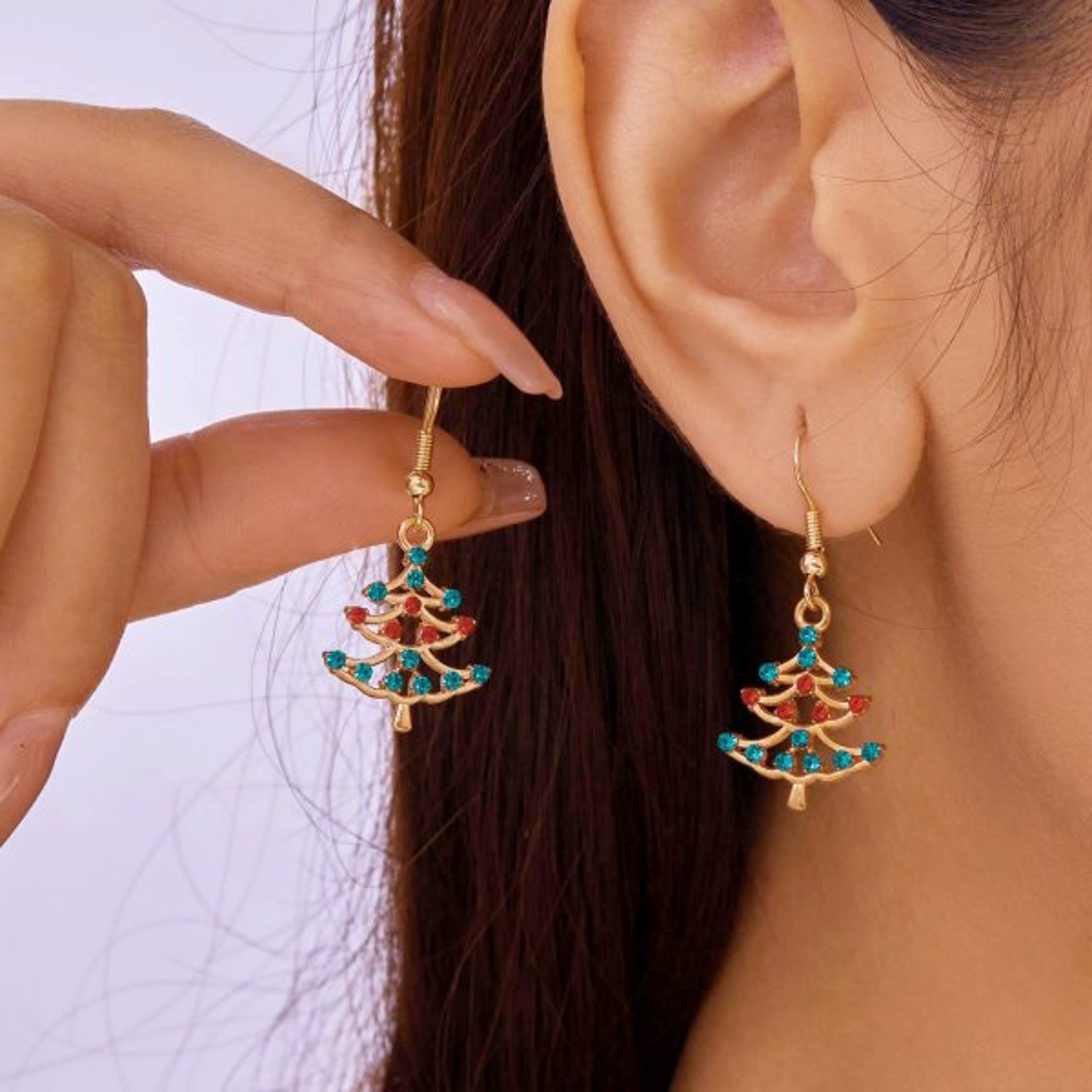 Crystal Star Earrings, Green Christmas Tree Stud, Women Dangle Jewelry, Party Gift – view 7