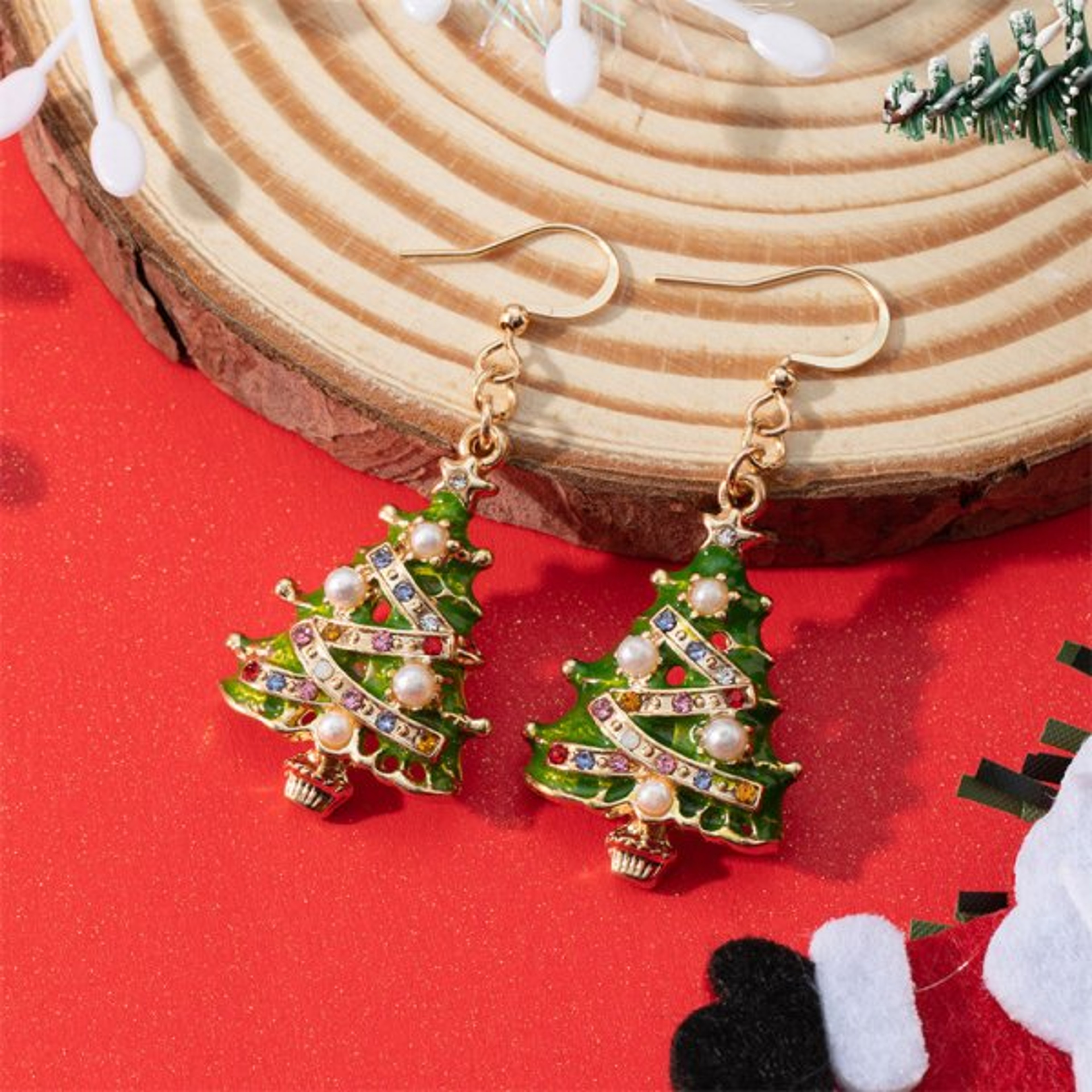 Crystal Star Earrings, Green Christmas Tree Stud, Women Dangle Jewelry, Party Gift – view 12