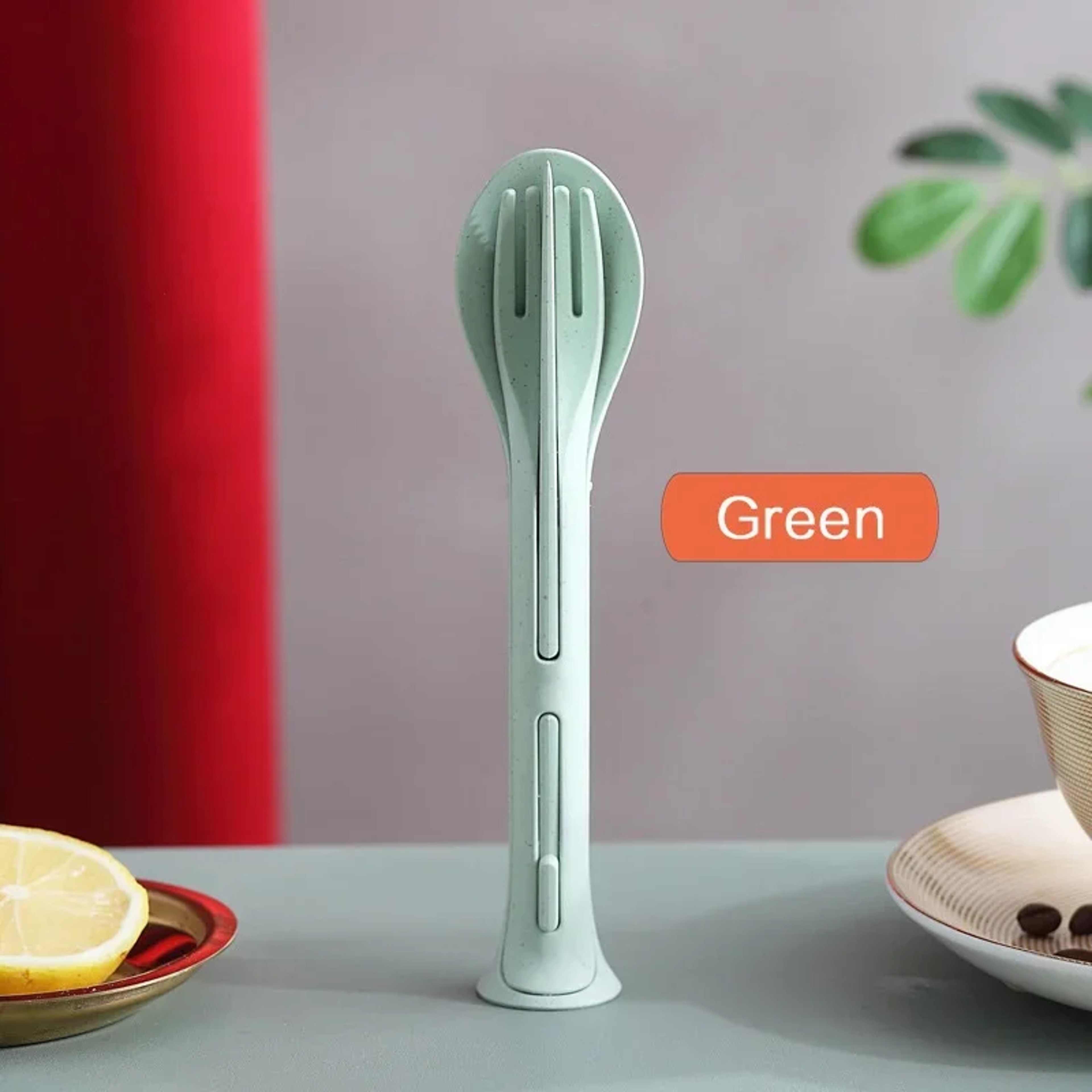 Dinnerware Detachable Cutlery Travel, Portable Tableware Set Wheat Straw Camping Cutlery Set Tableware Picnic Dinnerware – view 7