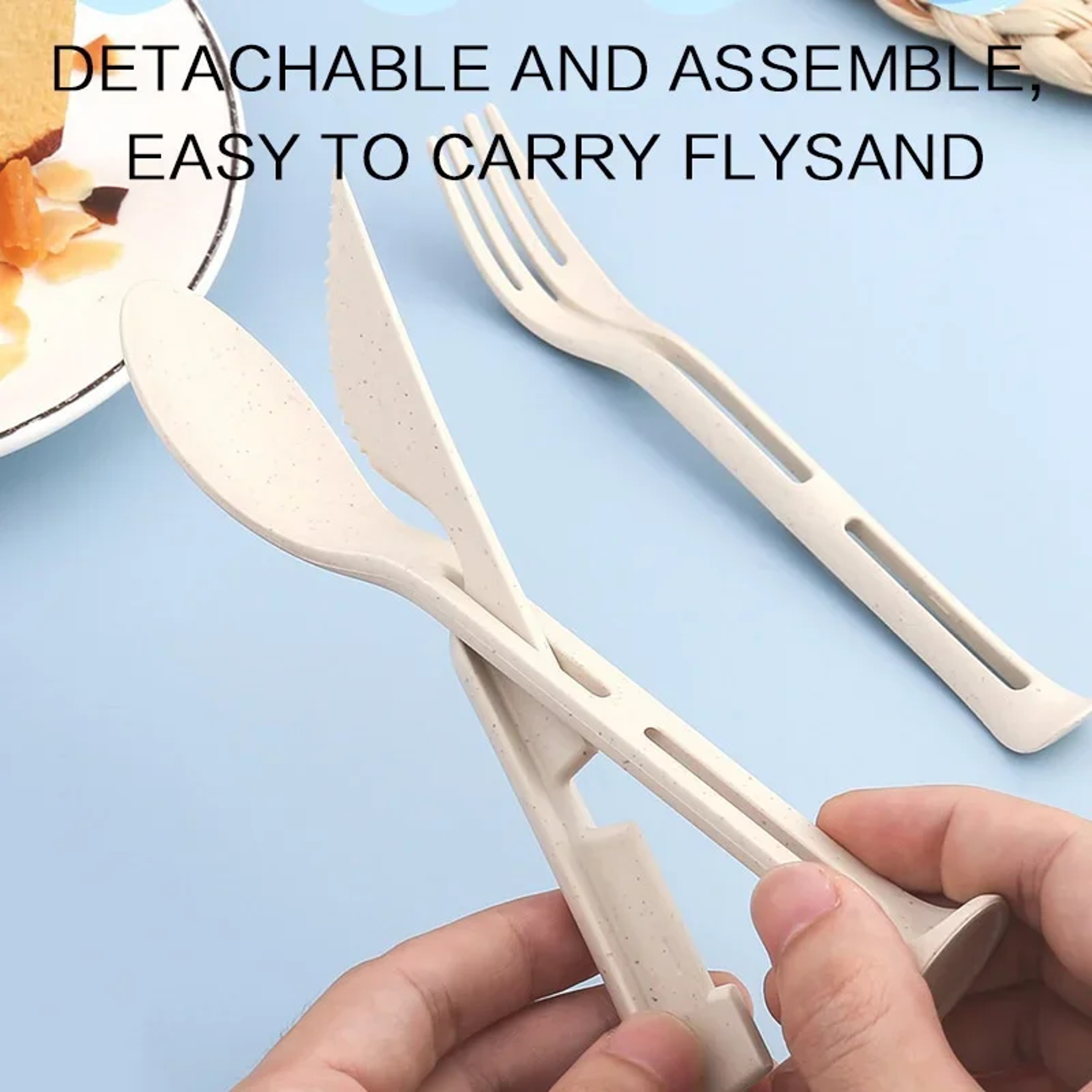 Dinnerware Detachable Cutlery Travel, Portable Tableware Set Wheat Straw Camping Cutlery Set Tableware Picnic Dinnerware – view 5