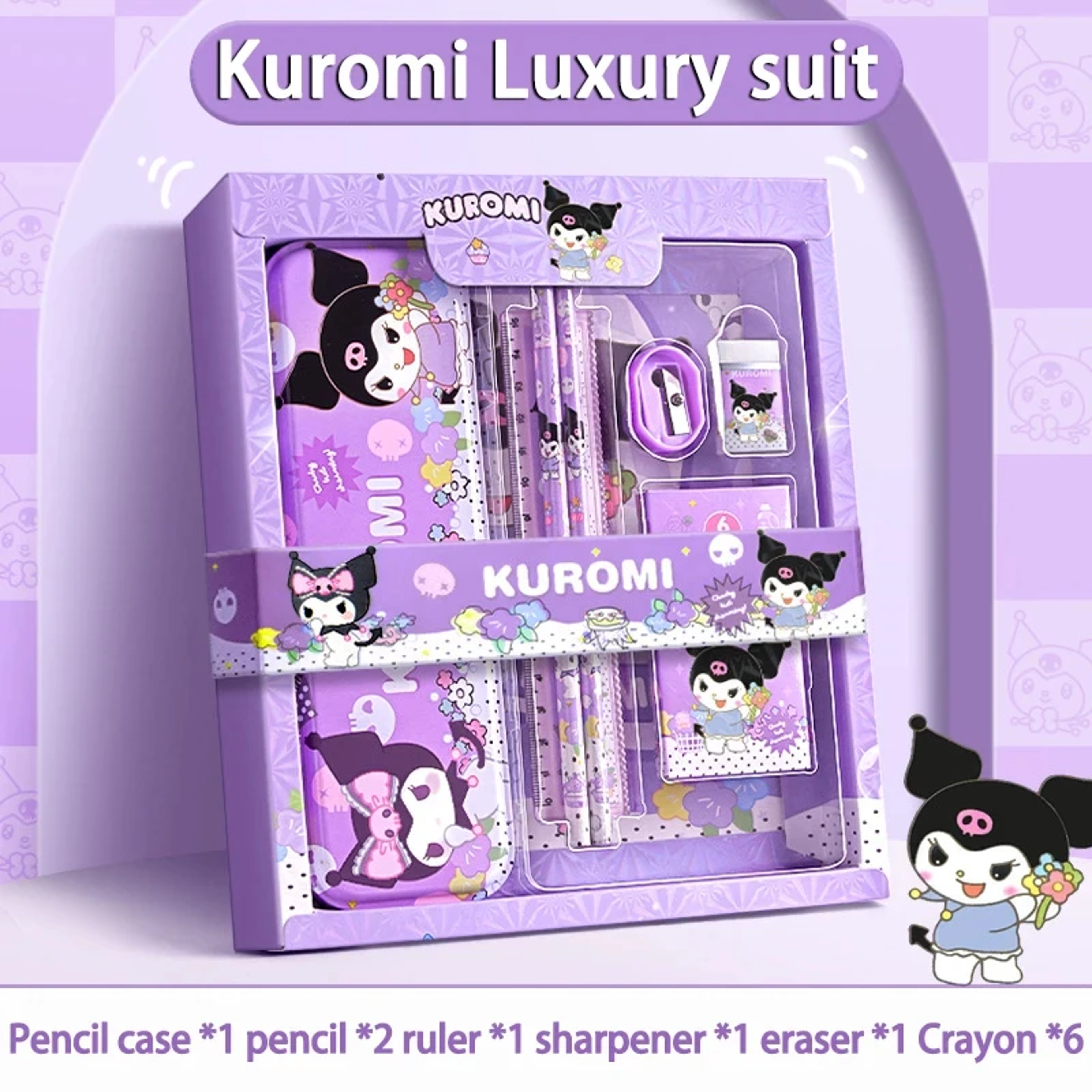 Cinnamoroll School Supplies Sanrio Kuromi Stationery Set My Melody Rulers Study Pencils Erasers Gif 8