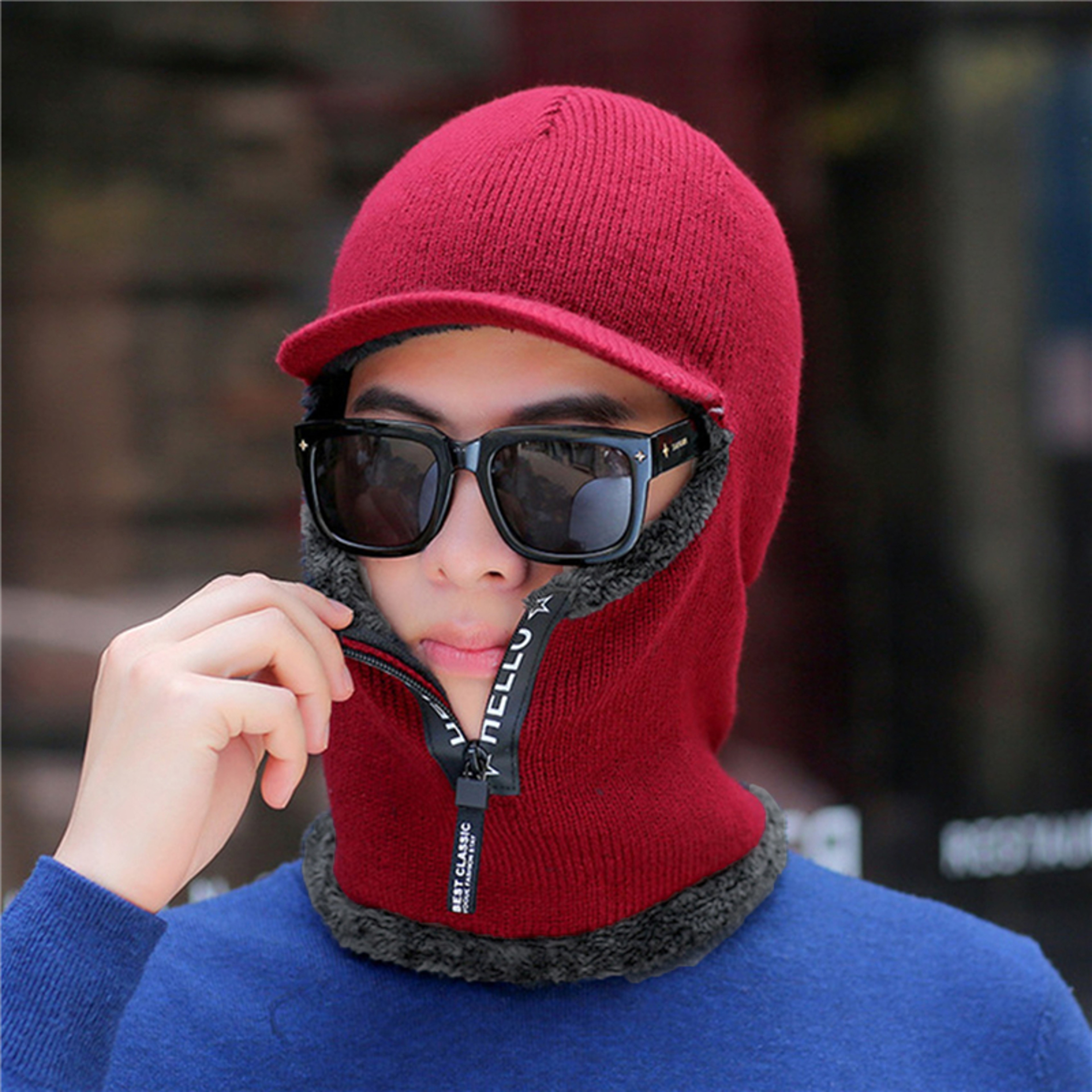 Winter Warm Wool Hat Men, Knitted Capd Scarf, Ear Protection Hats, Windproof Outdoor Bicycle Thick Cap – view 6