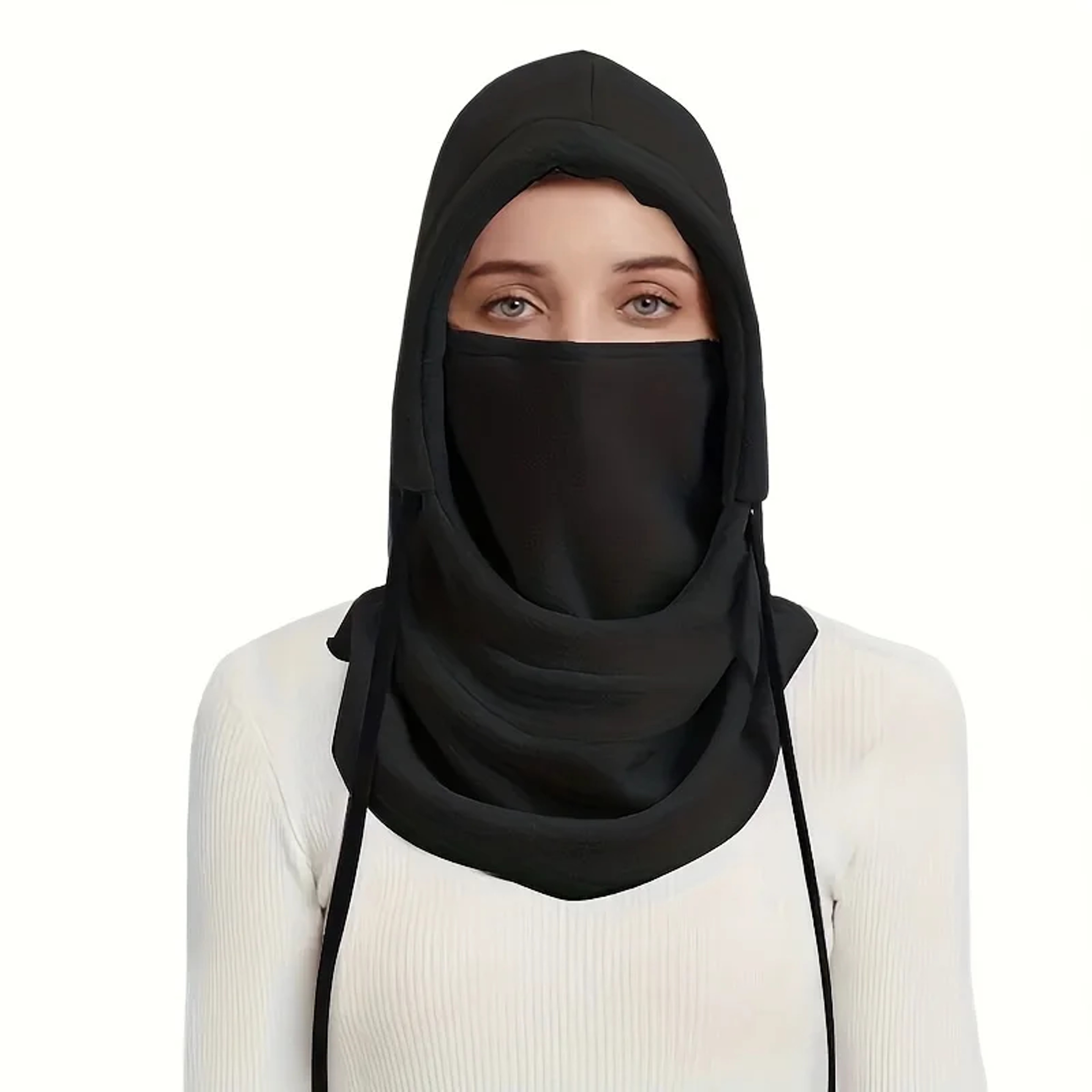 Windproof Mask with Drawstring, Unisex Winter Balaclava Knit Hood, Warm Knitted Cap for Motorcycle Riding, Cold Weather – view 4