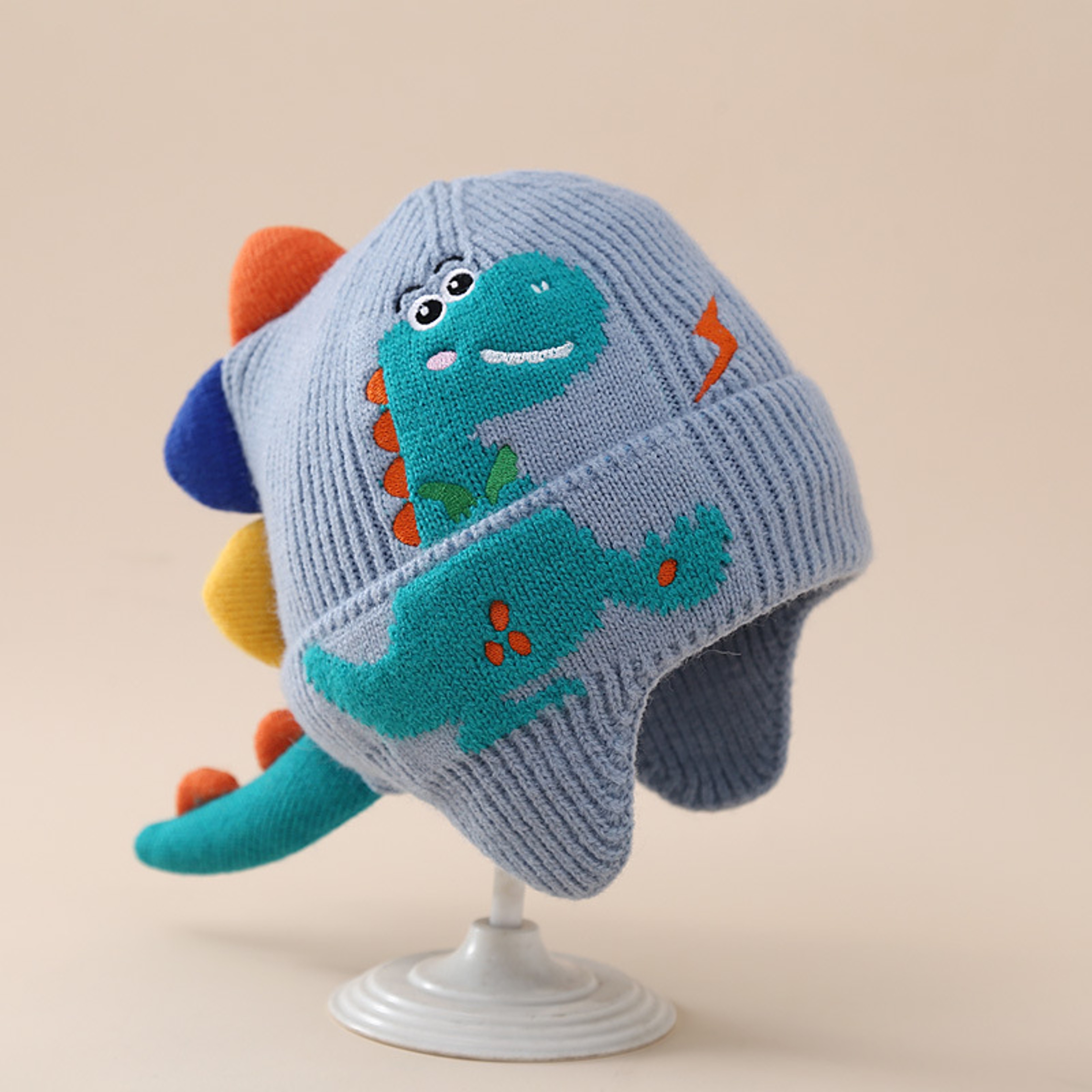 3D Dinosaur Kids Earmuffs Cap Cartoon, Winter Warm Baby Ear Protection Hat, Toddler Woolen Knitted Hats – view 8