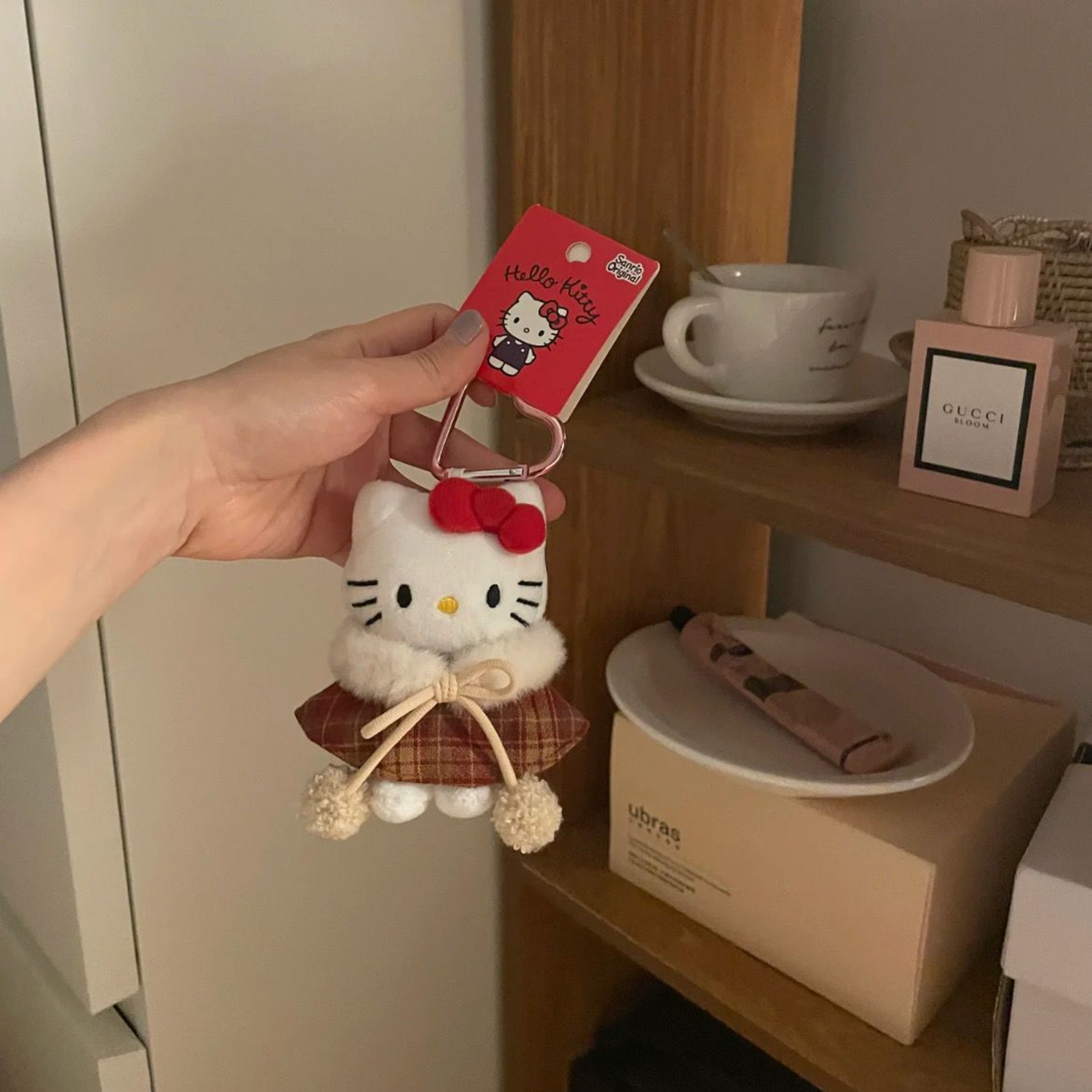 Hello Kitty Bag Decoration Pendant Kawaii Plaid Coat Hello Kitty Keychain Perfect Holiday Gift 0