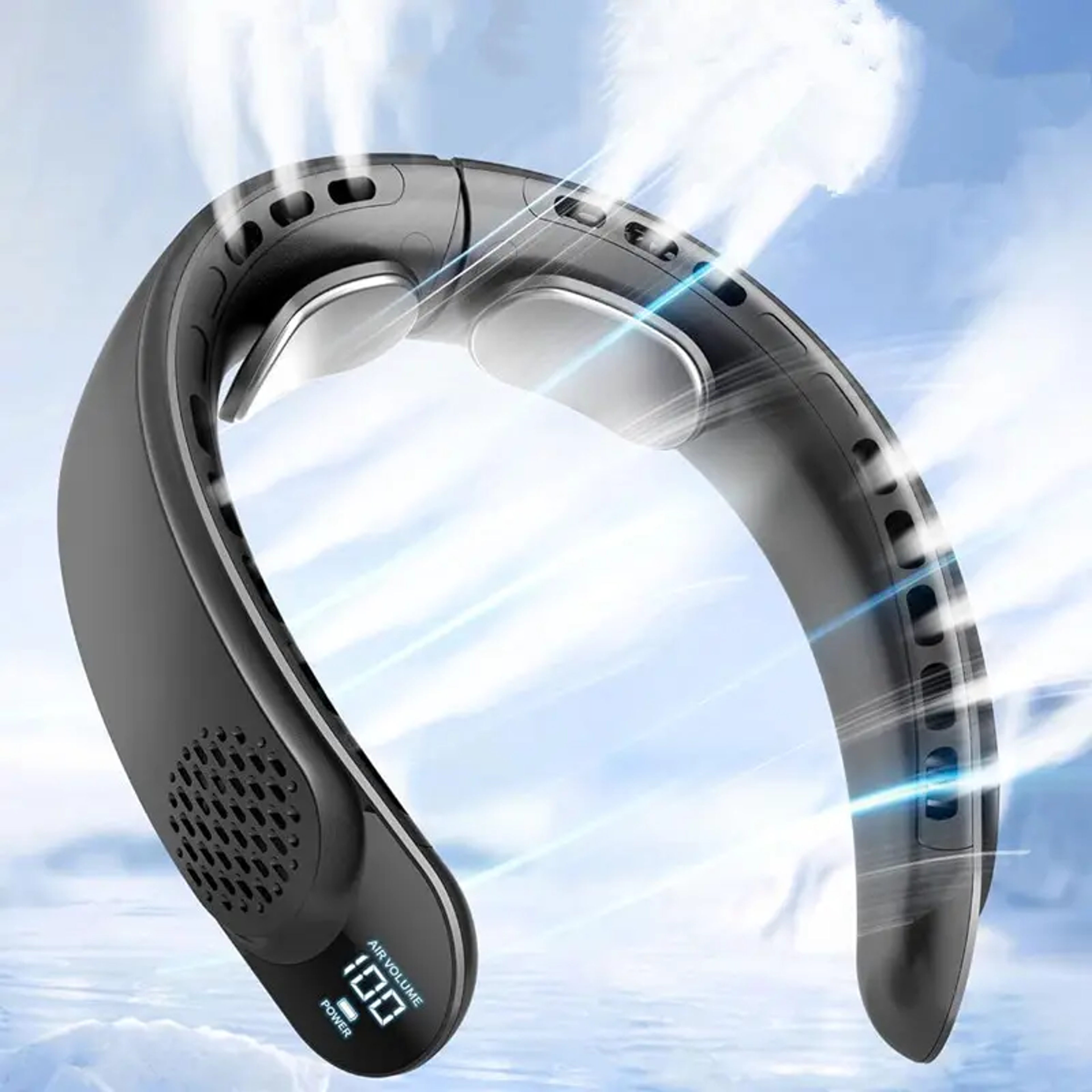 USB Neck Fan with Digital Display, Turbine Vaneless Design, Portable Quad-Core Cooling Fan for Outdoors – view 1
