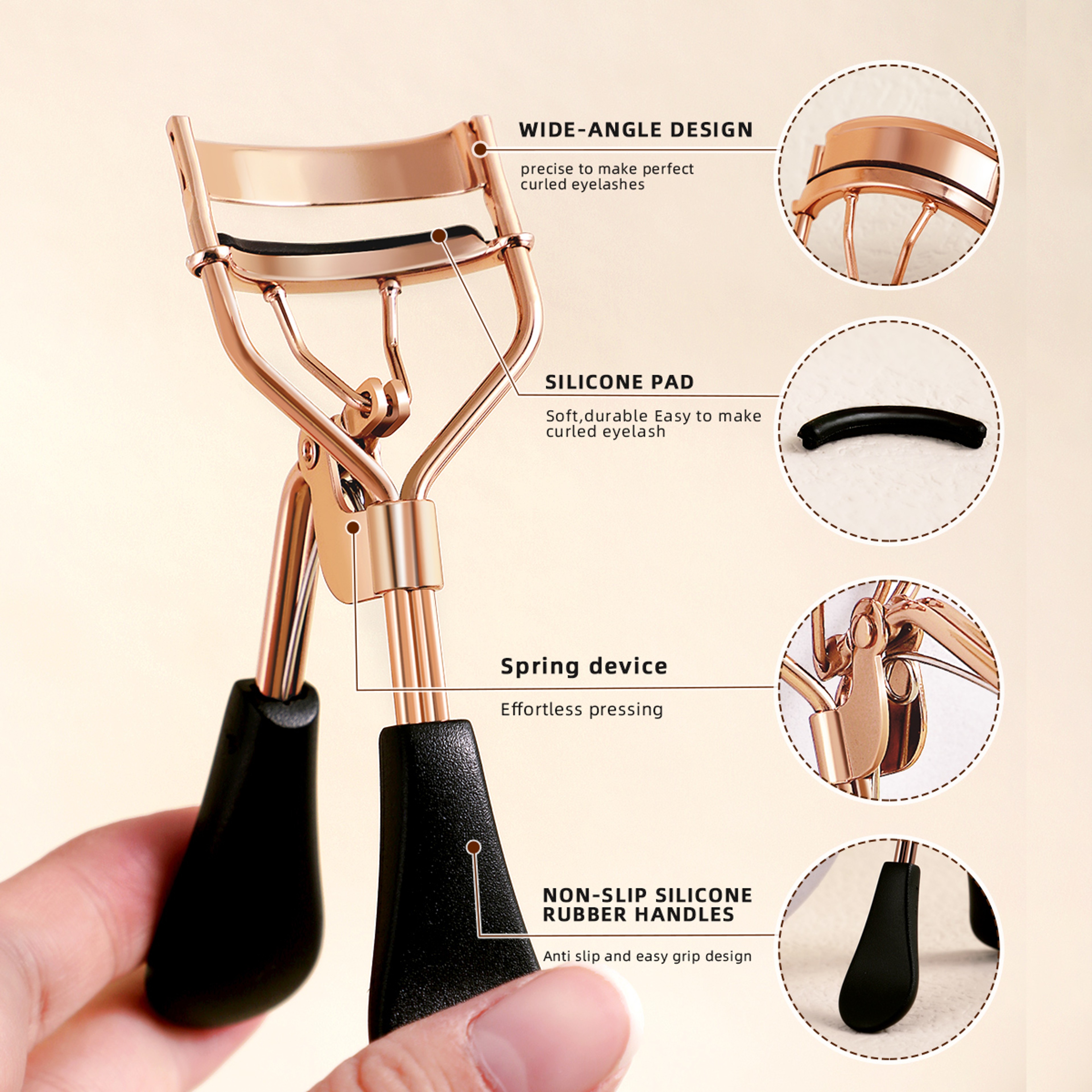 Eyelash Curler with Silicone Pads, Stainless Steel Portable Curling Tool for Extensions and More – view 3