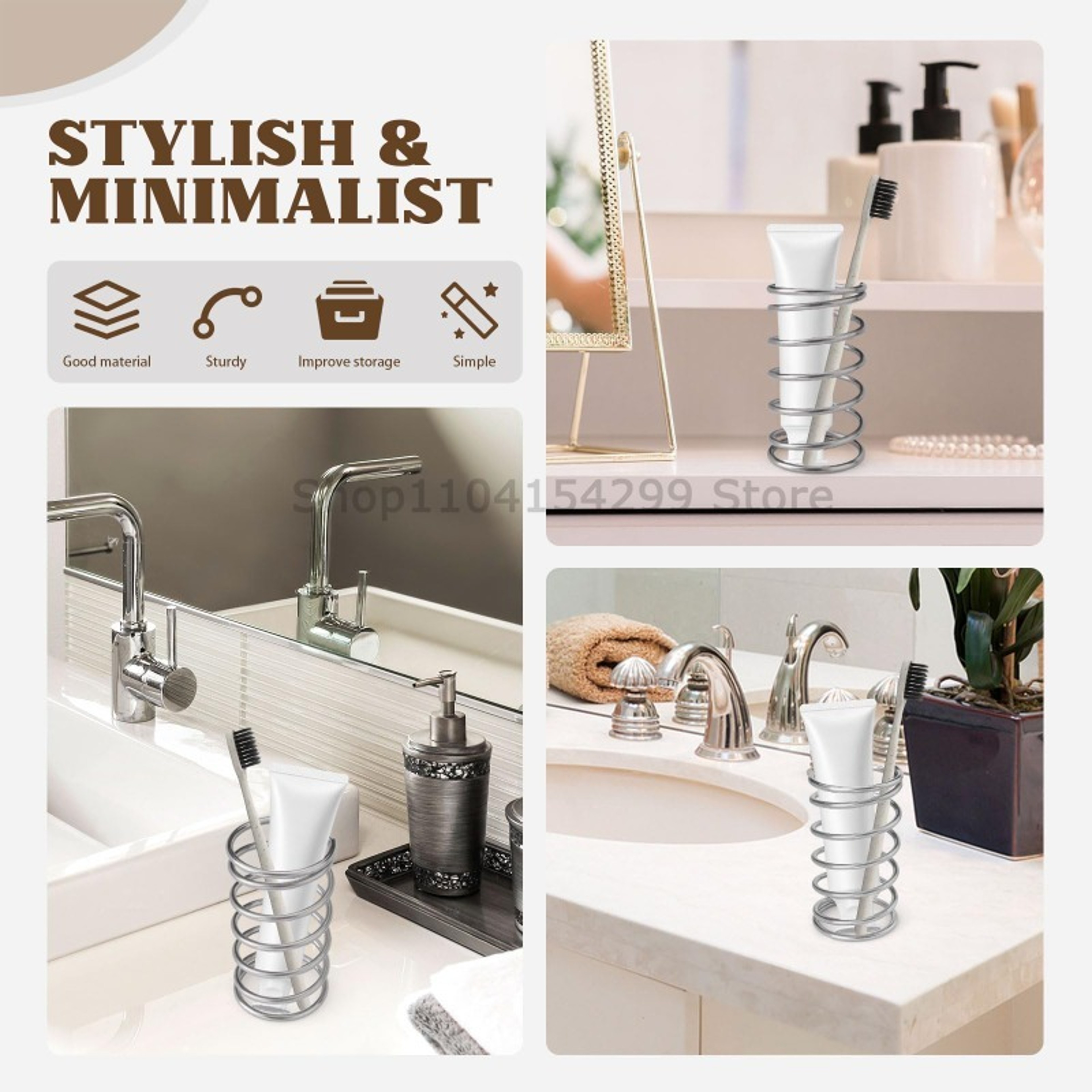 Bathroom Accessories Stainless Steel Toothbrush Holder, Home Decoration Tool Toothpaste Makeup Brush Storage Rack Brush – view 6