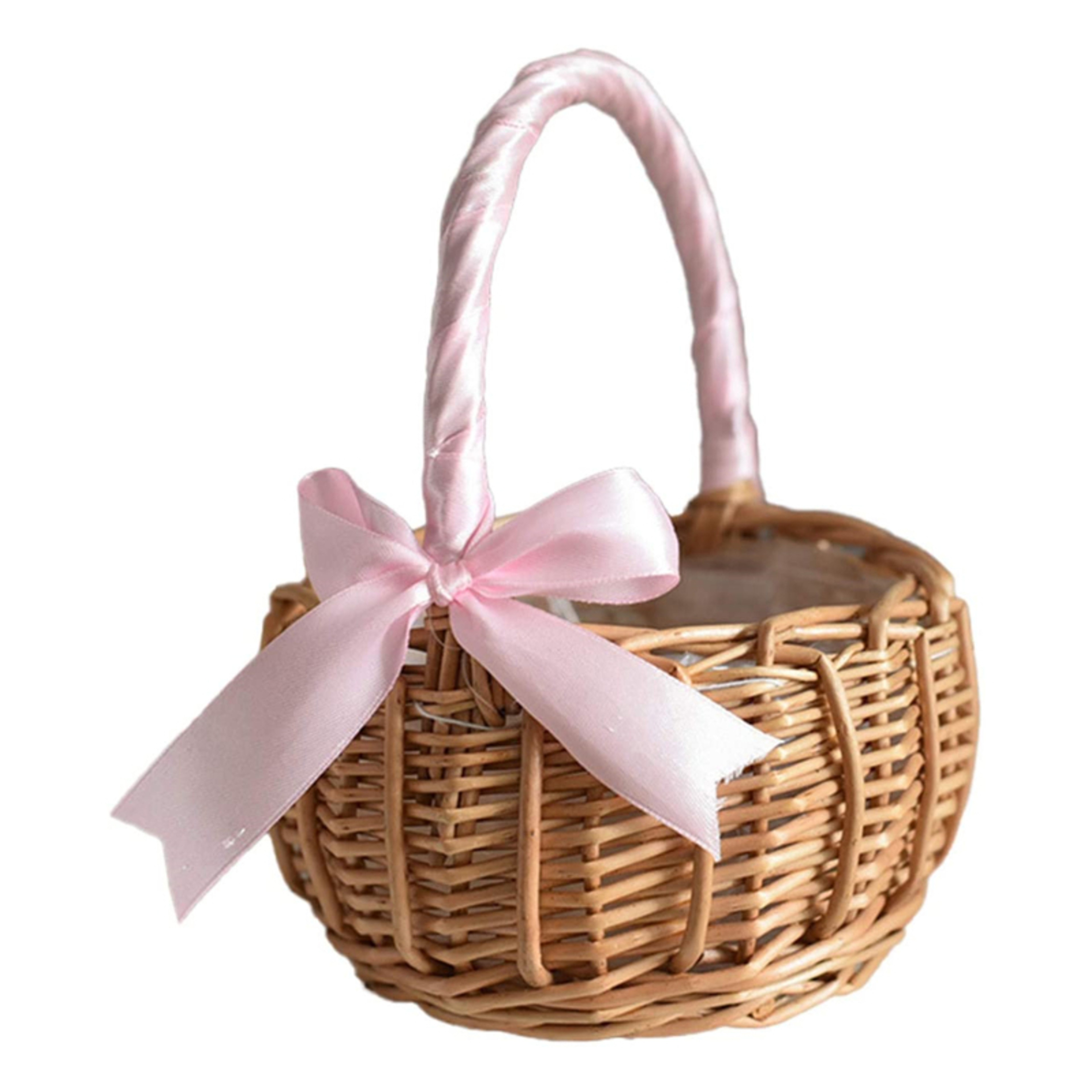 Handmade Woven Flower Basket for Home, Rattan Storage Basket for Wedding Decor, Flower Girl Hand Basket – view 8