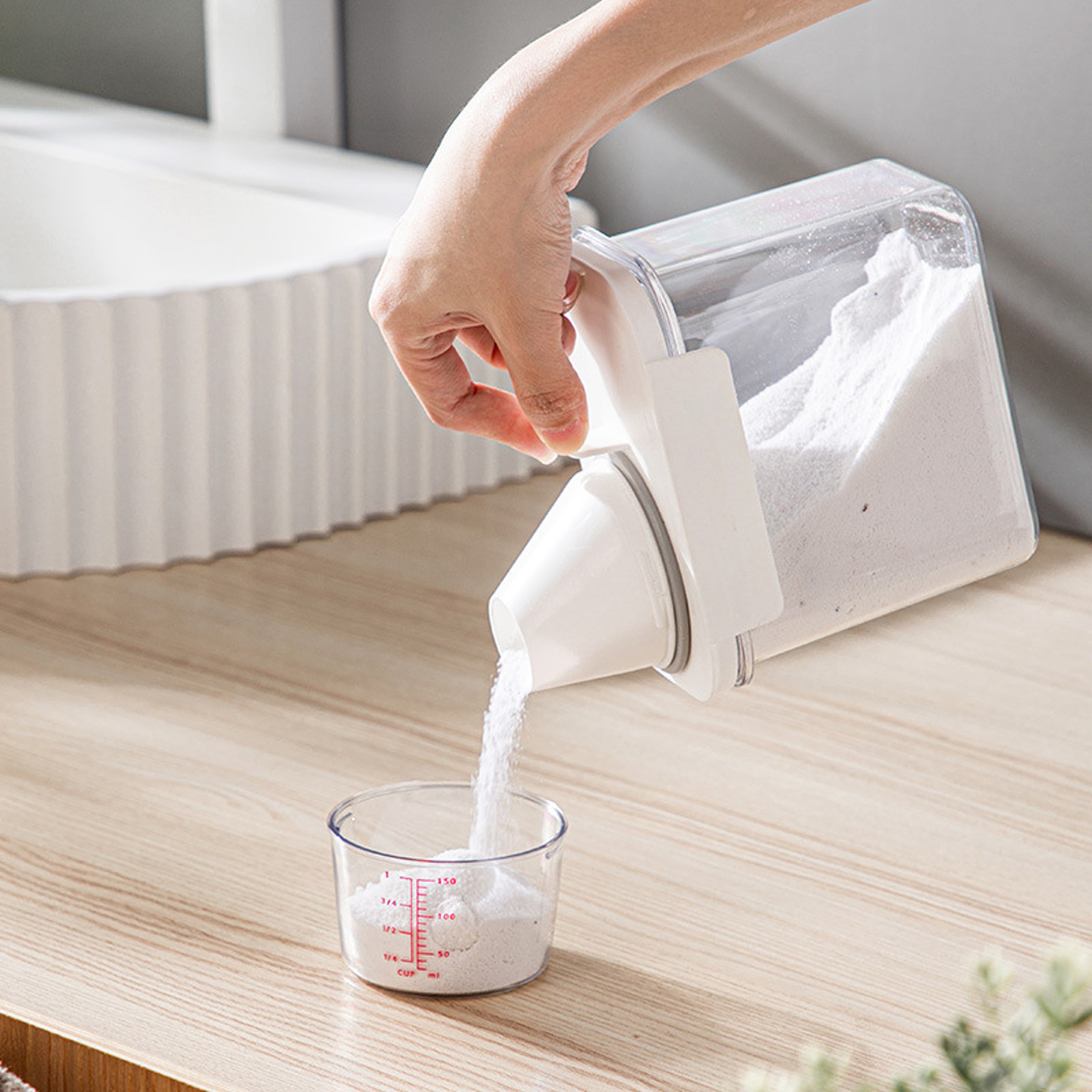 Clear Laundry Detergent Dispenser Box, Refillable Storage Container, Softener Bleach Liquid with Scale for Easy – view 4