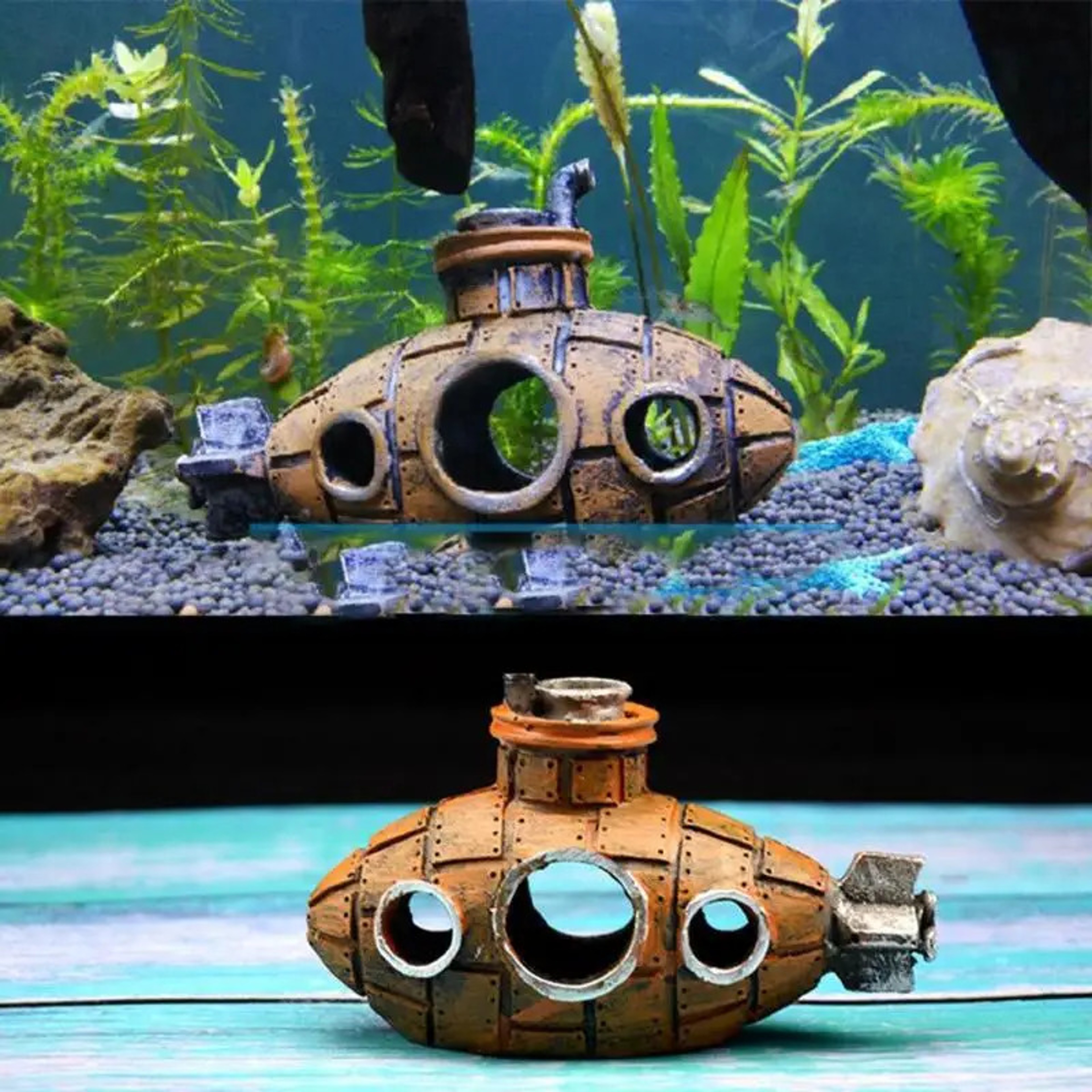 Fish Tank Decorations, Resin Submarine Ornaments, Aquarium Fish Shrimp Shelter Cave – view 1