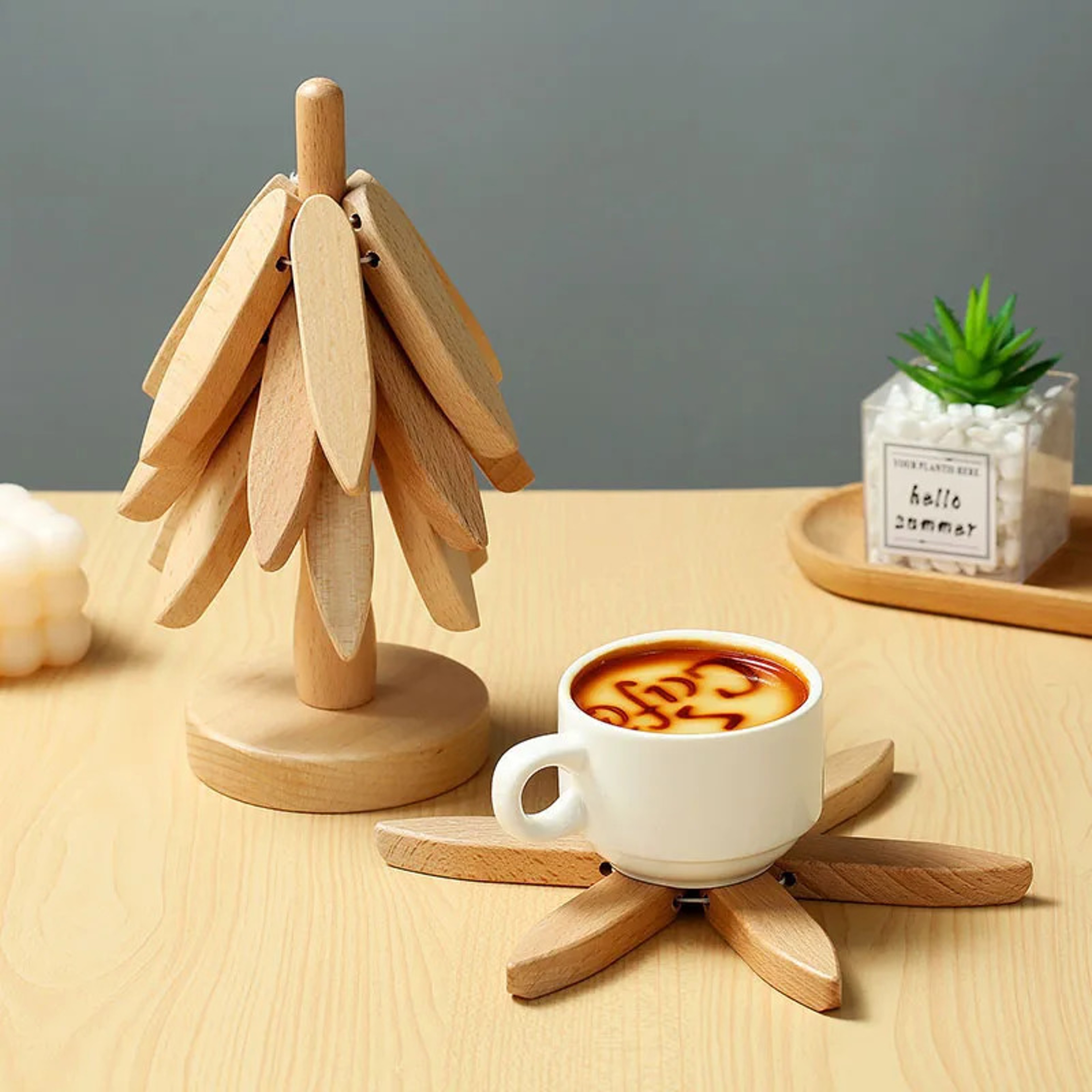 Wooden Tree Design Stand Trivets, Heat Resistant Table Mat Coasters, Decorative Pot Placemats – view 4