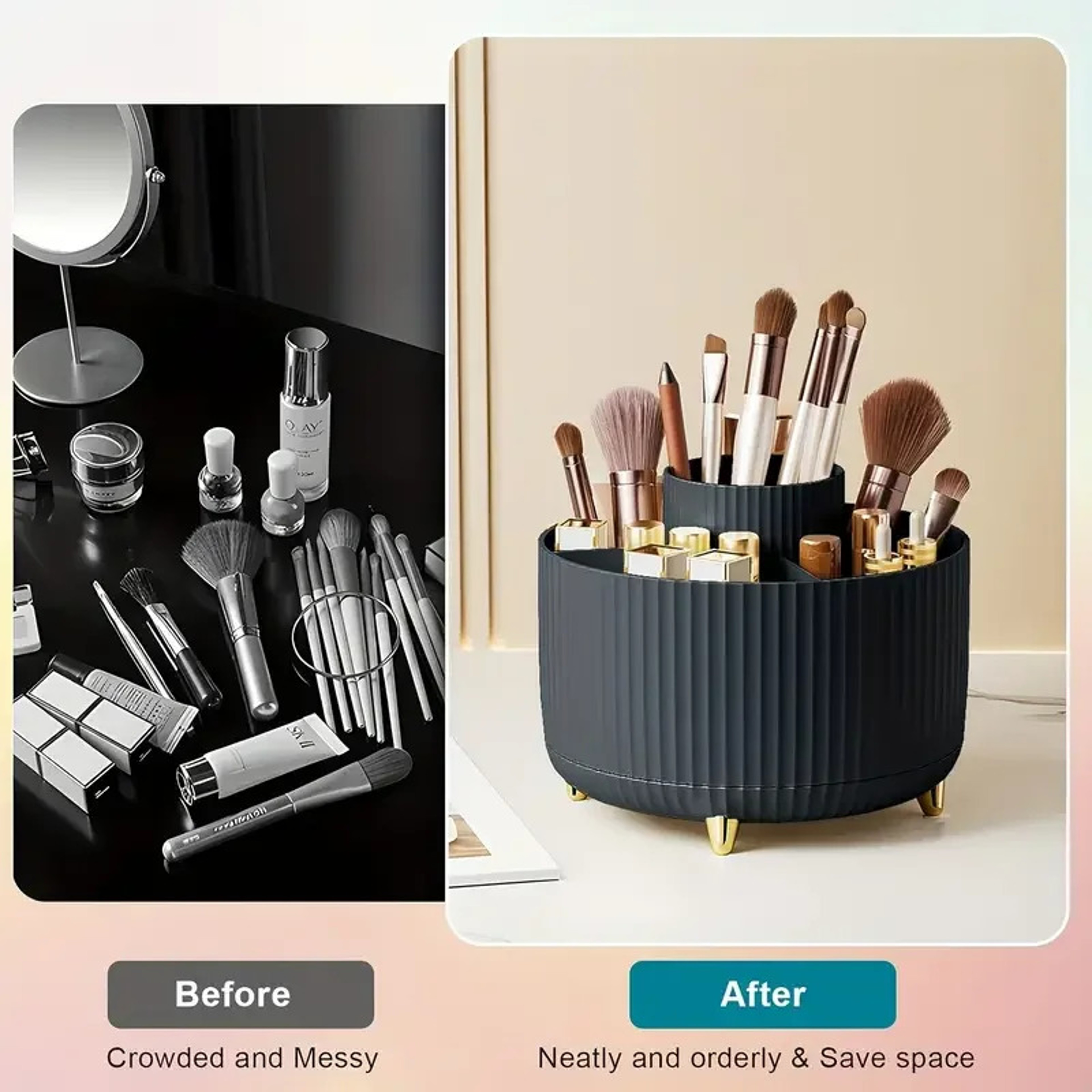360 ° rotating 5 slot makeup brushes holder organizer multi-functional desk storage cosmetics storage for vanity desktop bathroo – view 4