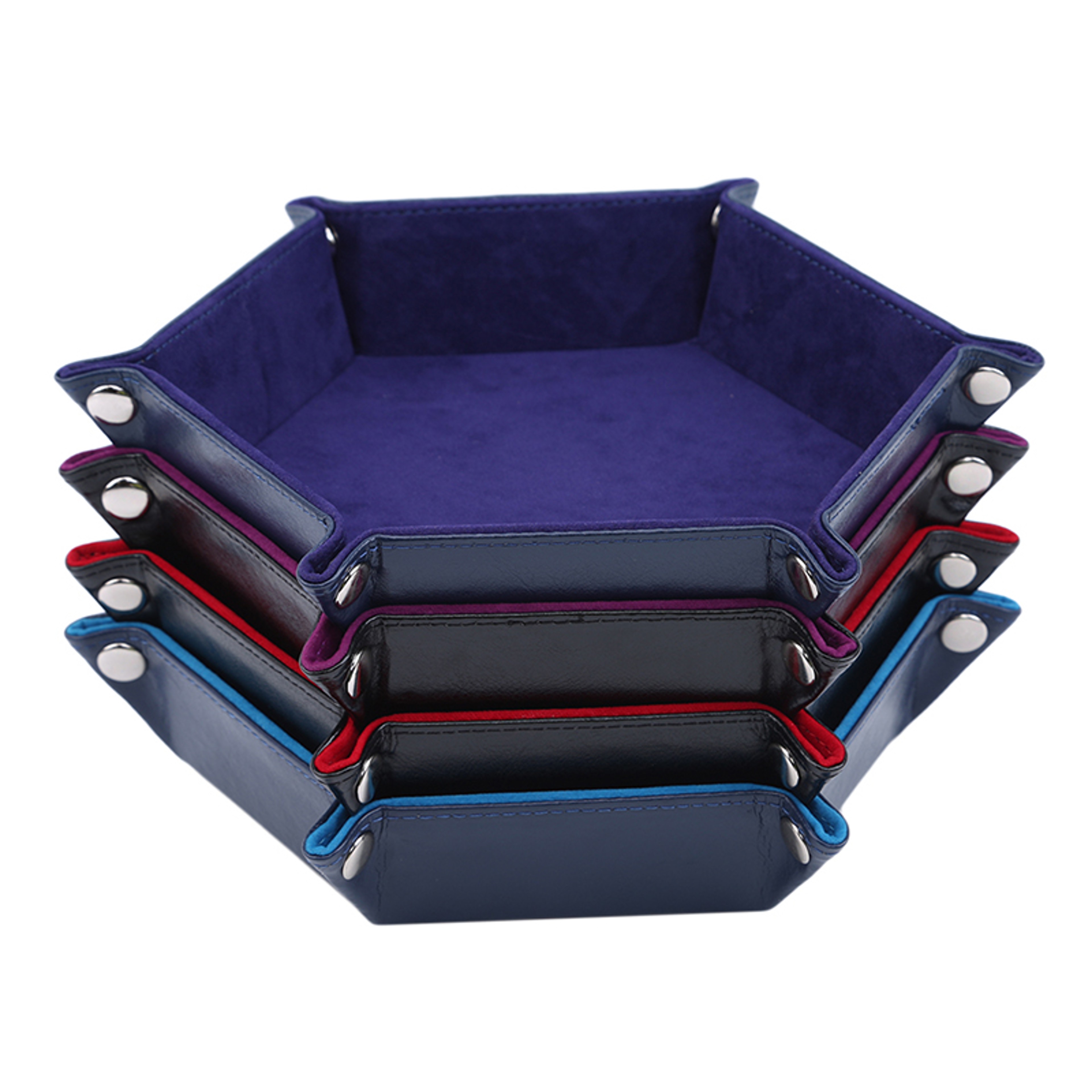 Hexagon Dice Game Storage Tray, Rolling Folding PU Leather Velvet Dice Mat – view 5
