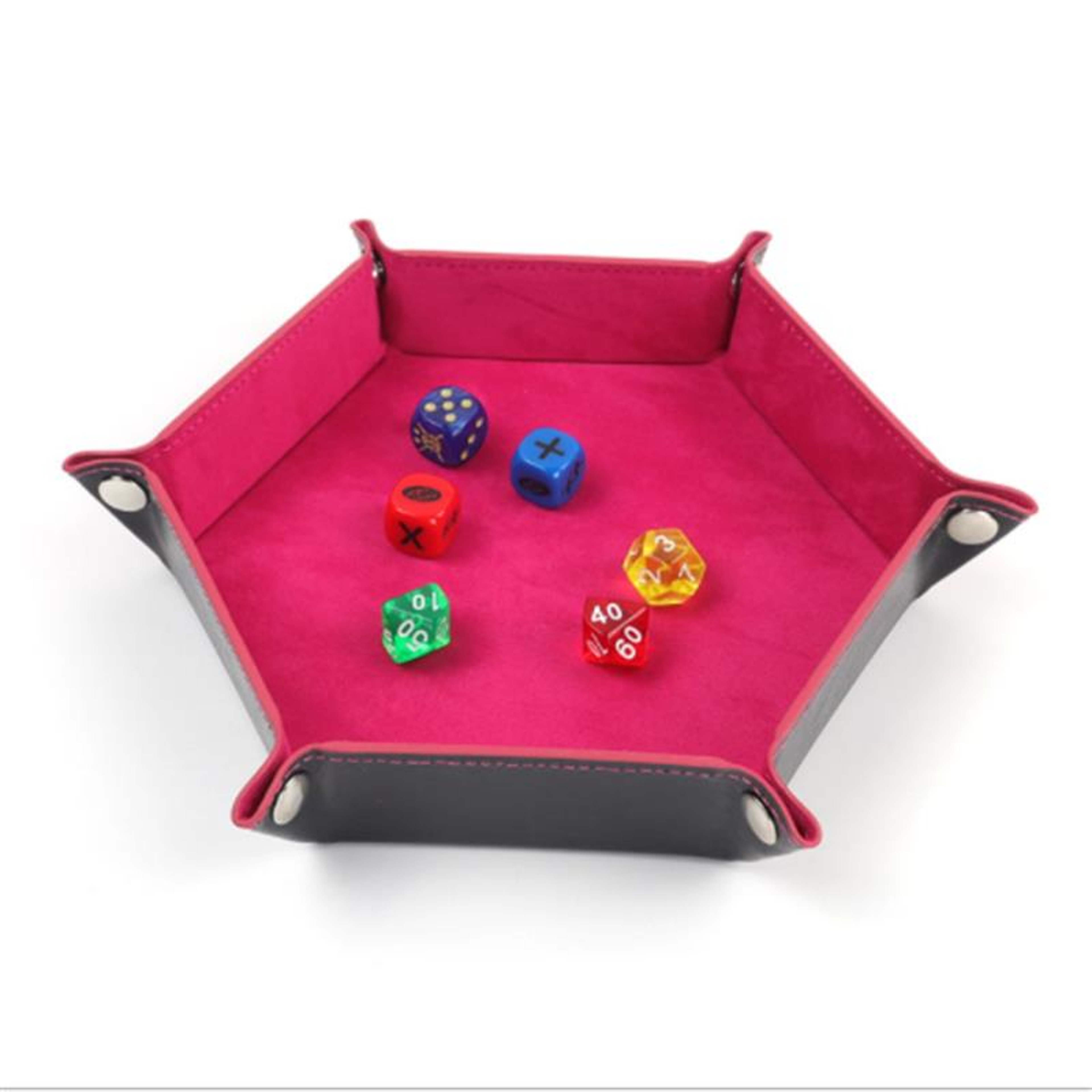 Hexagon Dice Game Storage Tray, Rolling Folding PU Leather Velvet Dice Mat – view 6