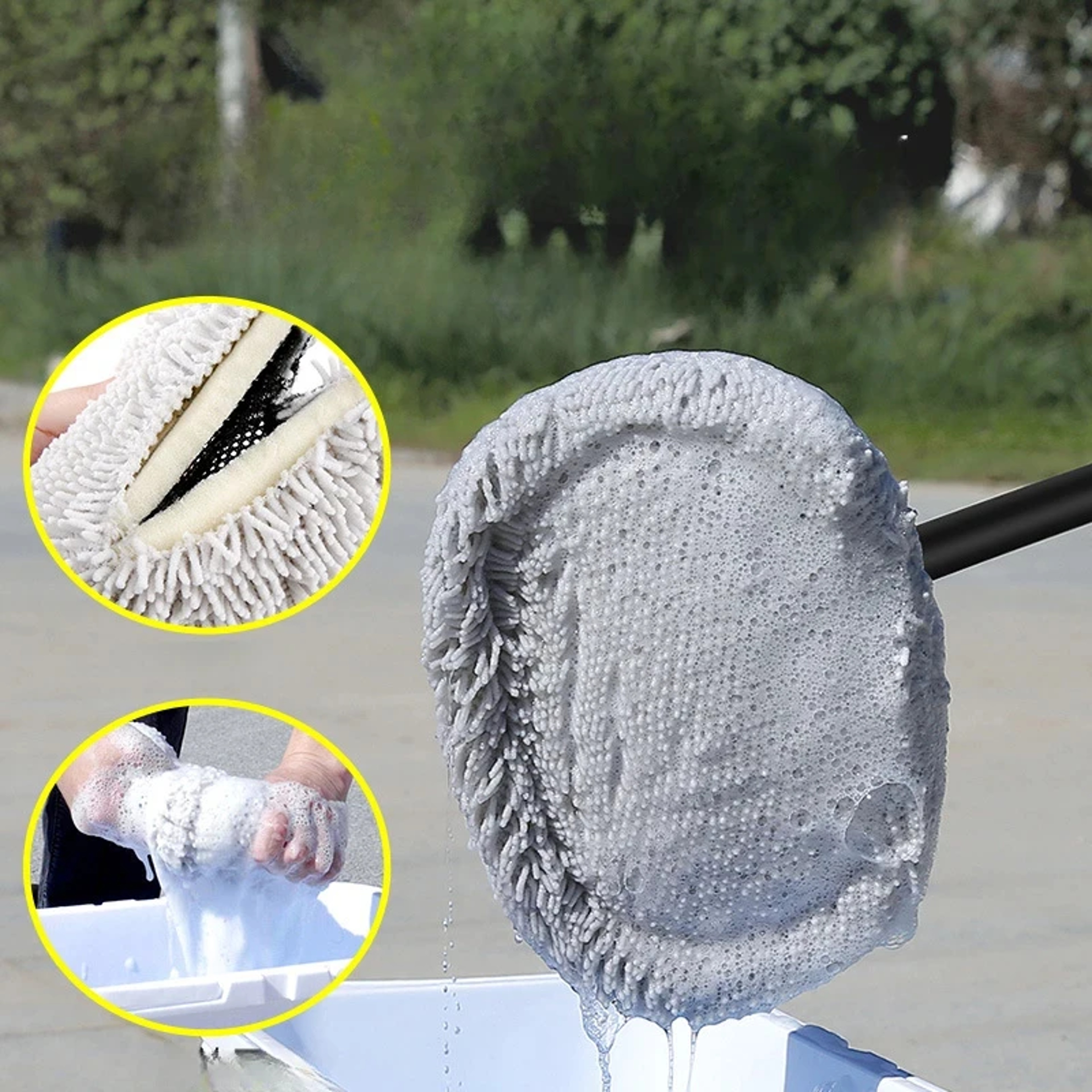 Car Cleaning Brush, Car Wash Brush, Telescoping Long Handle Mop, Soft Hair Chenille Broom, Universal Window – view 4