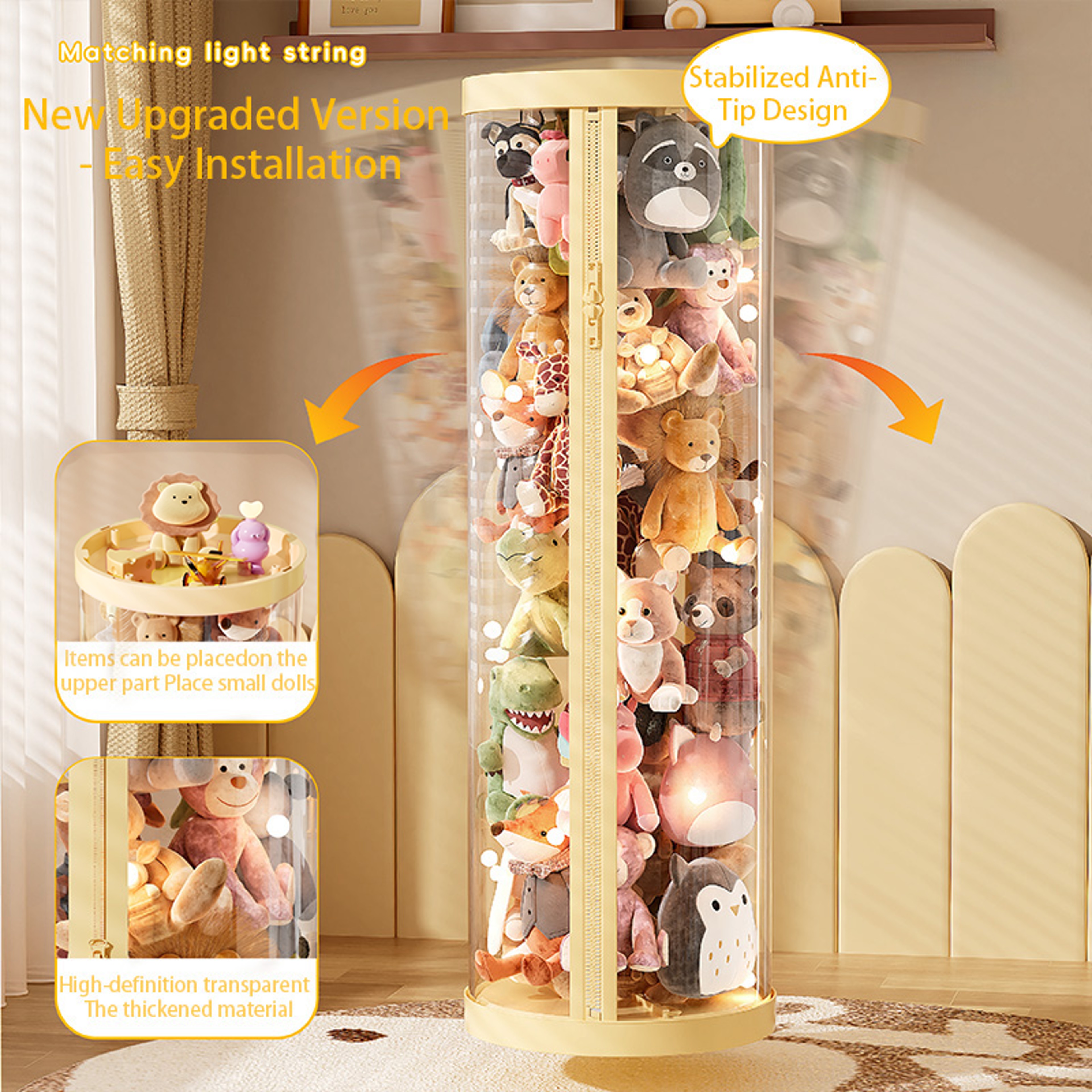 Children Dolls Plush Toys, Transparent Storage Box, Perfect for Christmas, Halloween Decor, Storage Cylinder with Lid – view 2