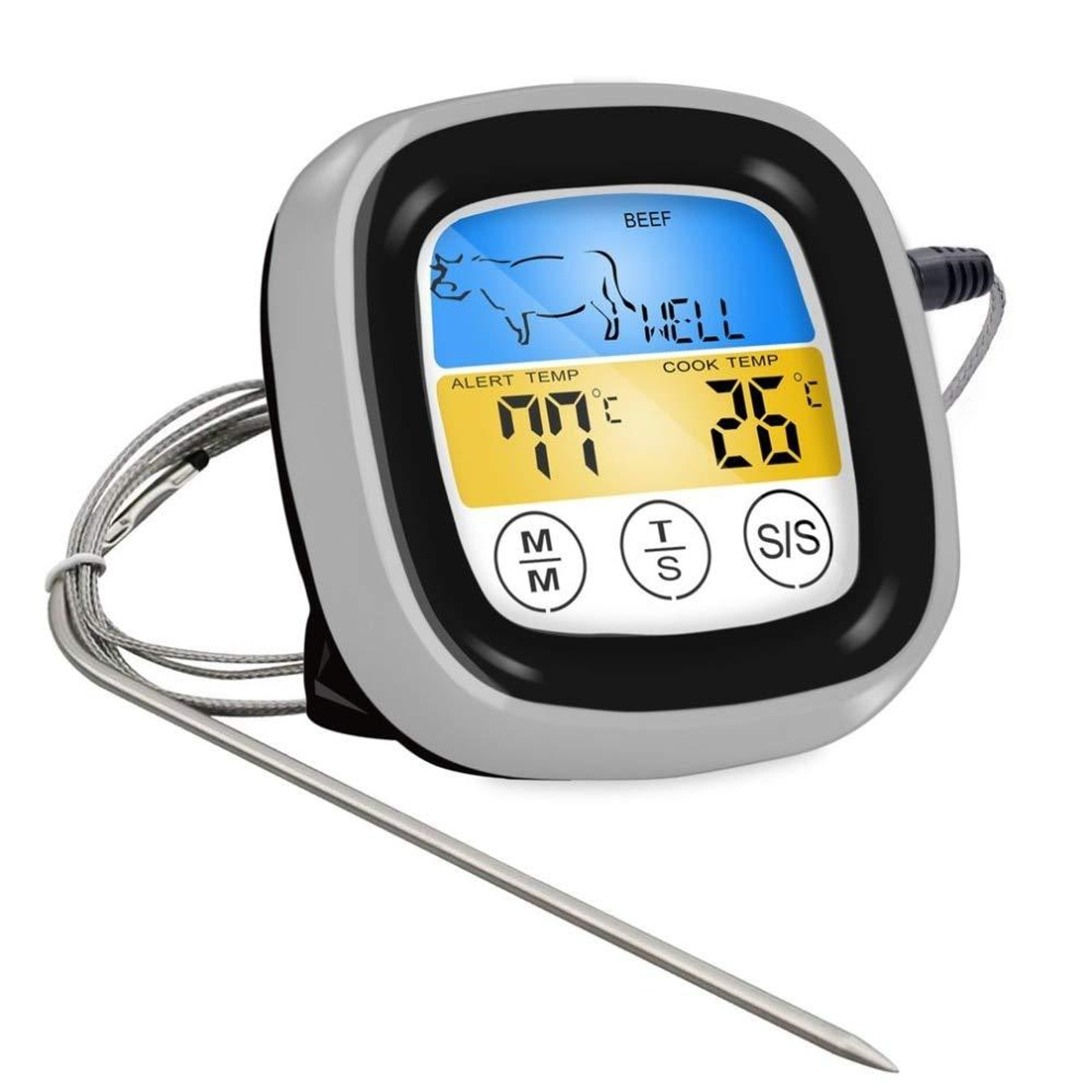 LCD Touchscreen Timer Smart Digital Meat Thermometer with Probe for BBQ Grill, Food Temperature Gauge Oven Cooking – view 6