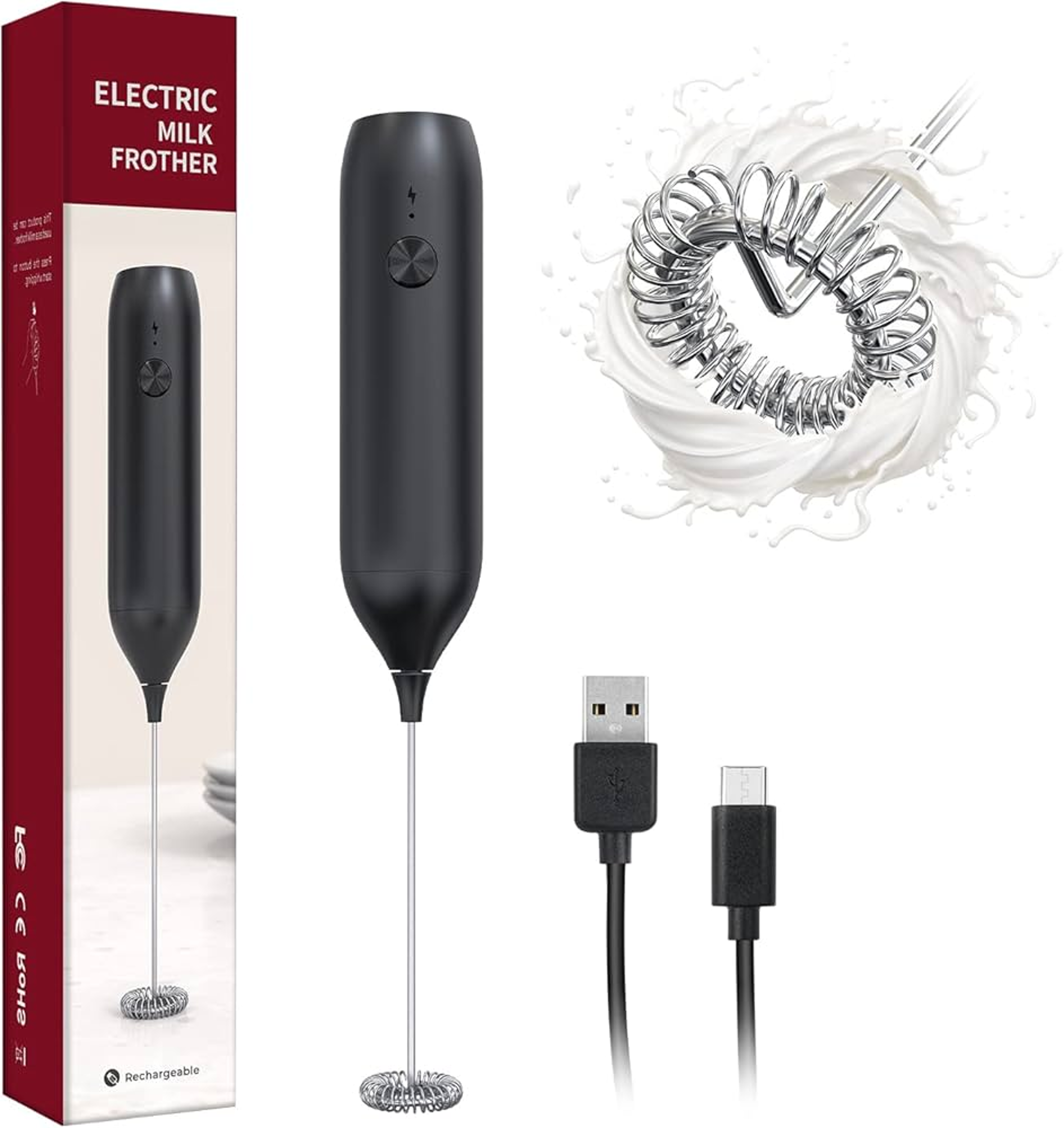 USB C Rechargeable Coffee Whisk with Silent Tech, Smart Pro Electric Milk Frother, Auto Cappuccino Latte Maker for Home – view 7