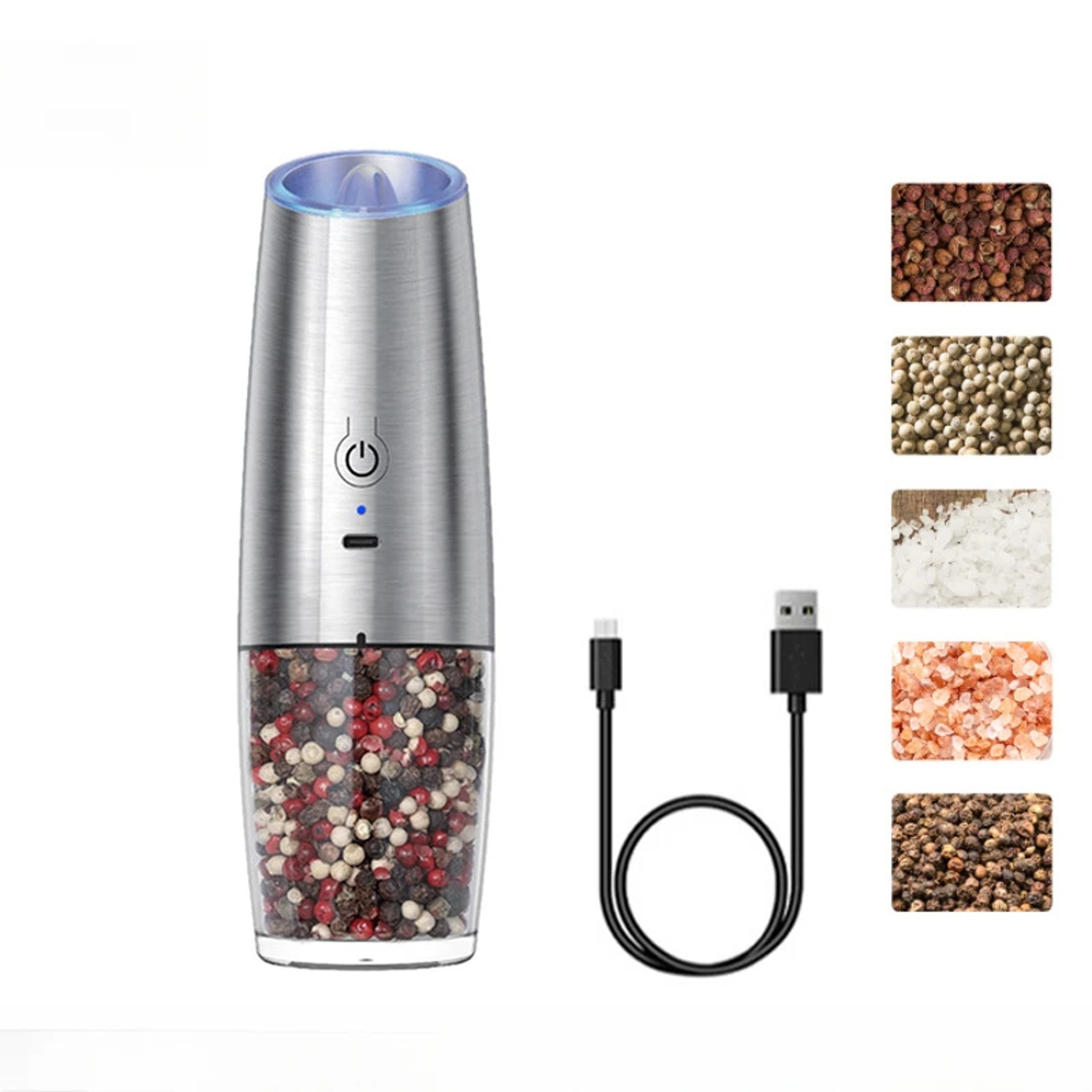 USB Rechargeable Salt and Pepper, Electric Grinder, Large Capacity, Adjustable Coarseness, Auto Spices Grinders Kitchen – view 9