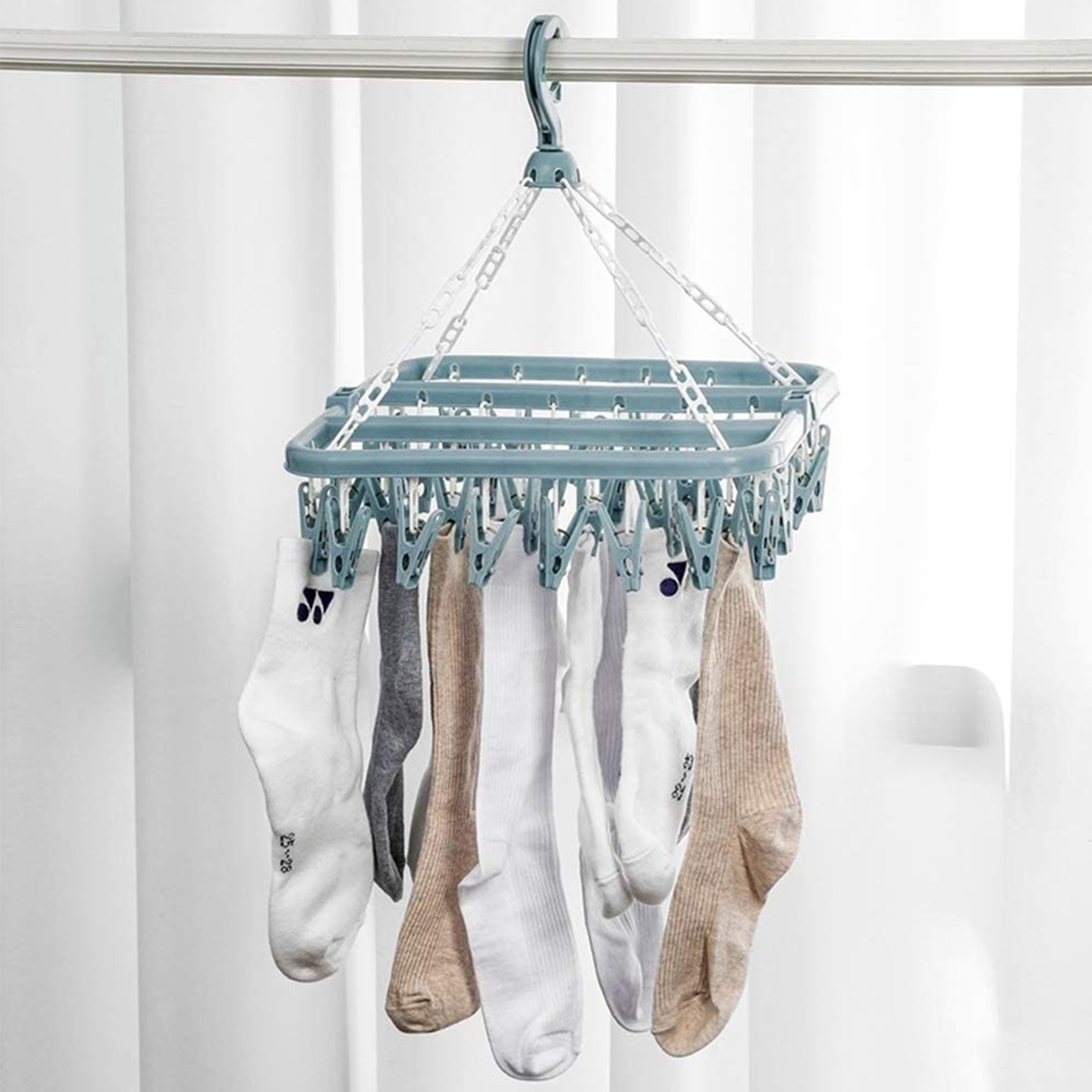 Folding Laundry Hanging Rack, Clothes Drying Hanger with Clips, Socks and Underwear Drying Holder – view 1