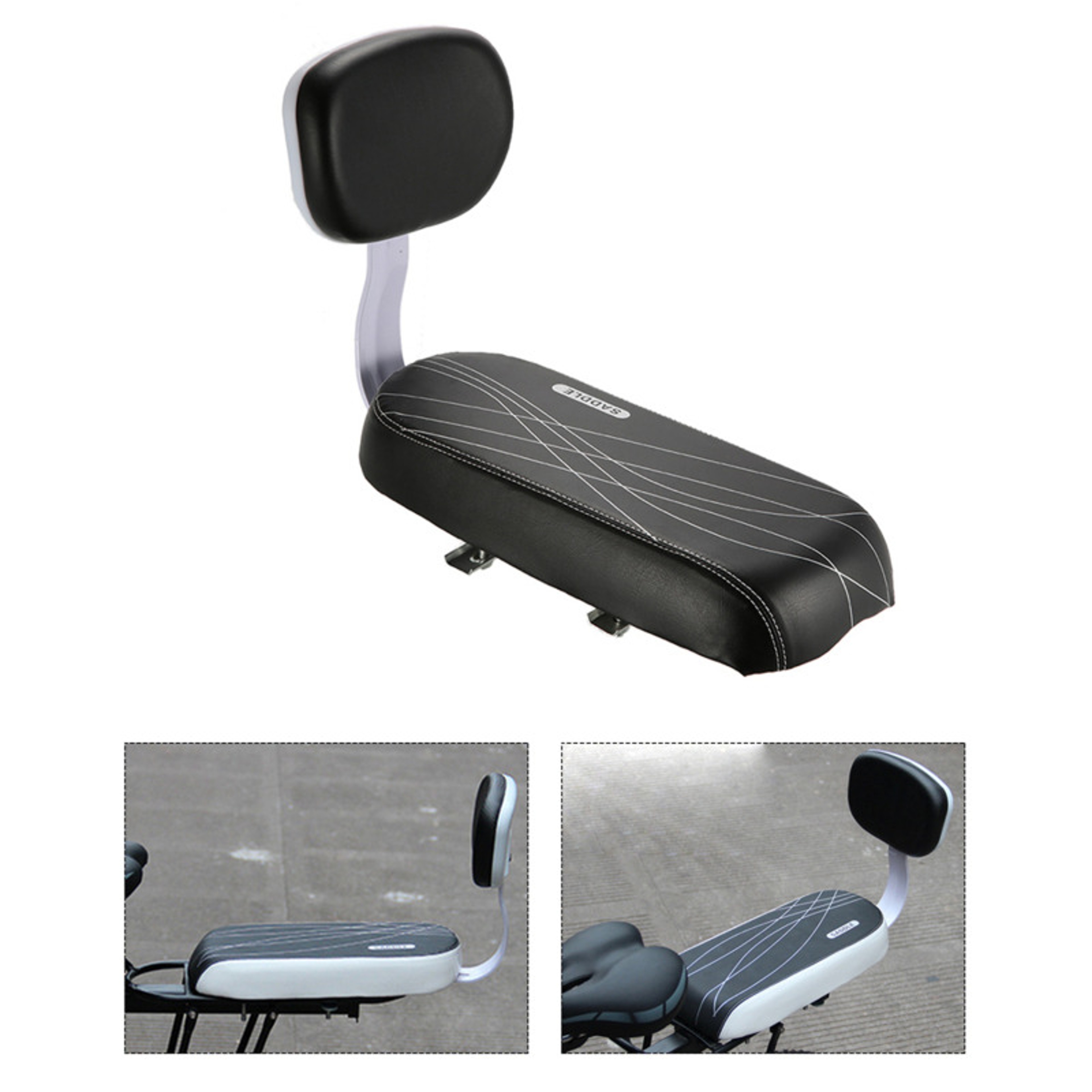 Children Seat With Back Rest Bicycle Back Seat Bike PU Leather Soft Cushion Rear Rack Water Resista 0