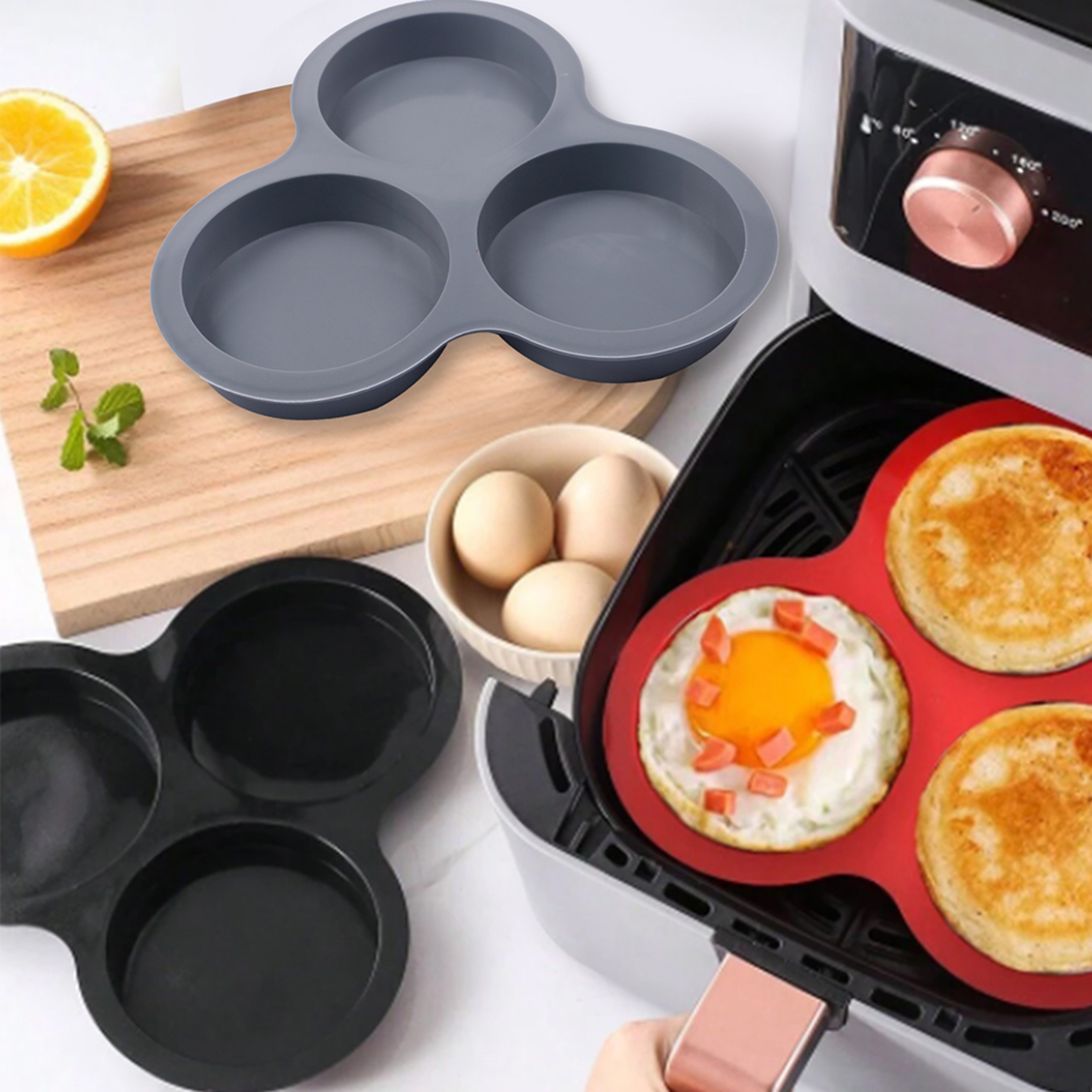 Silicone Egg Mold Air Fryer Egg Pan Reusable 3-Cavity Muffin Cake Baking Mould Kitchen Cooking Accessories – view 3