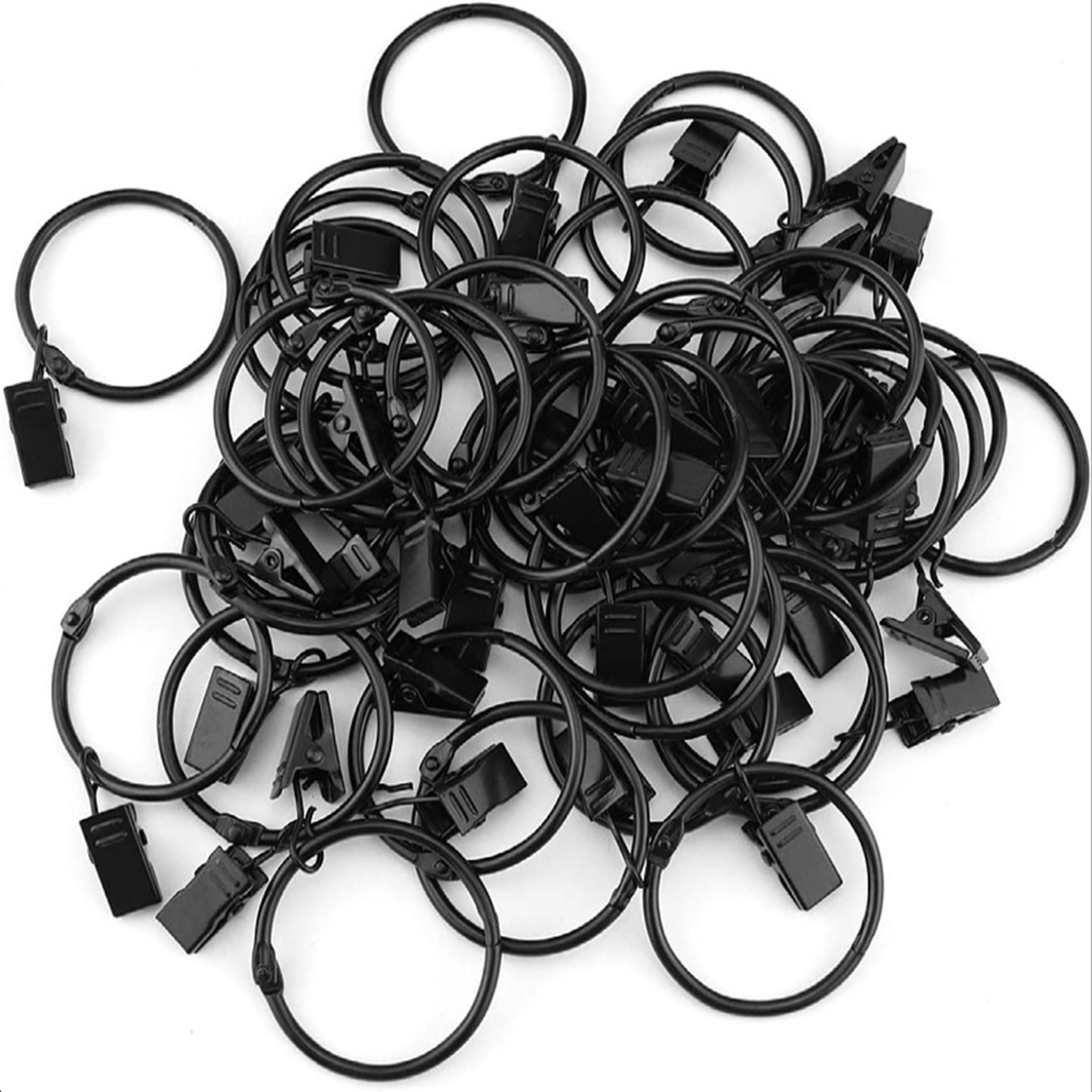 Black Curtain Hooks Hangers, Metal Curtain Rings with Clips, Drapery Clips – view 3