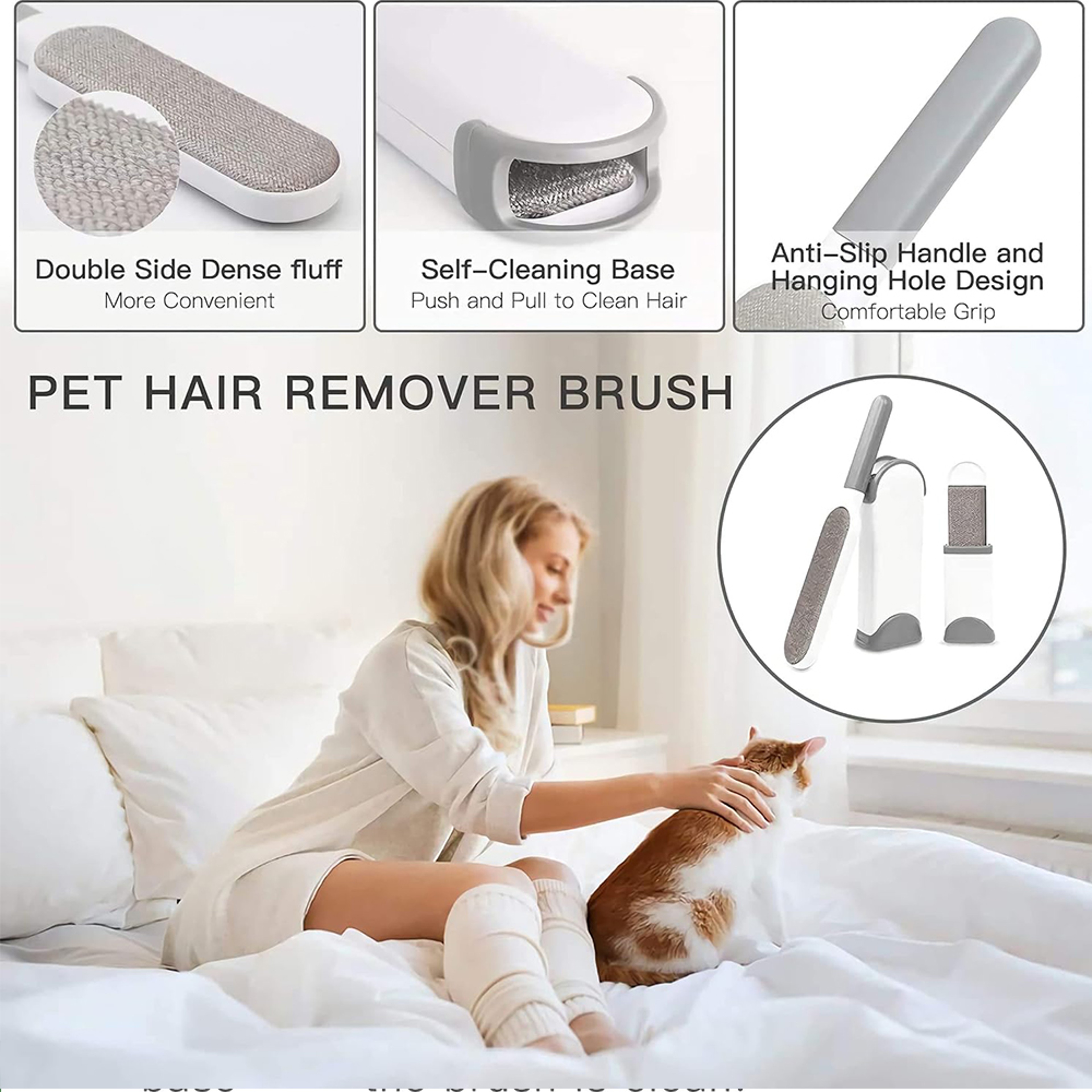 Pet Hair Remover Brush Set, Lint Brush with Self-Cleaning Base for Clothes, Sofa, Car Seats – view 6