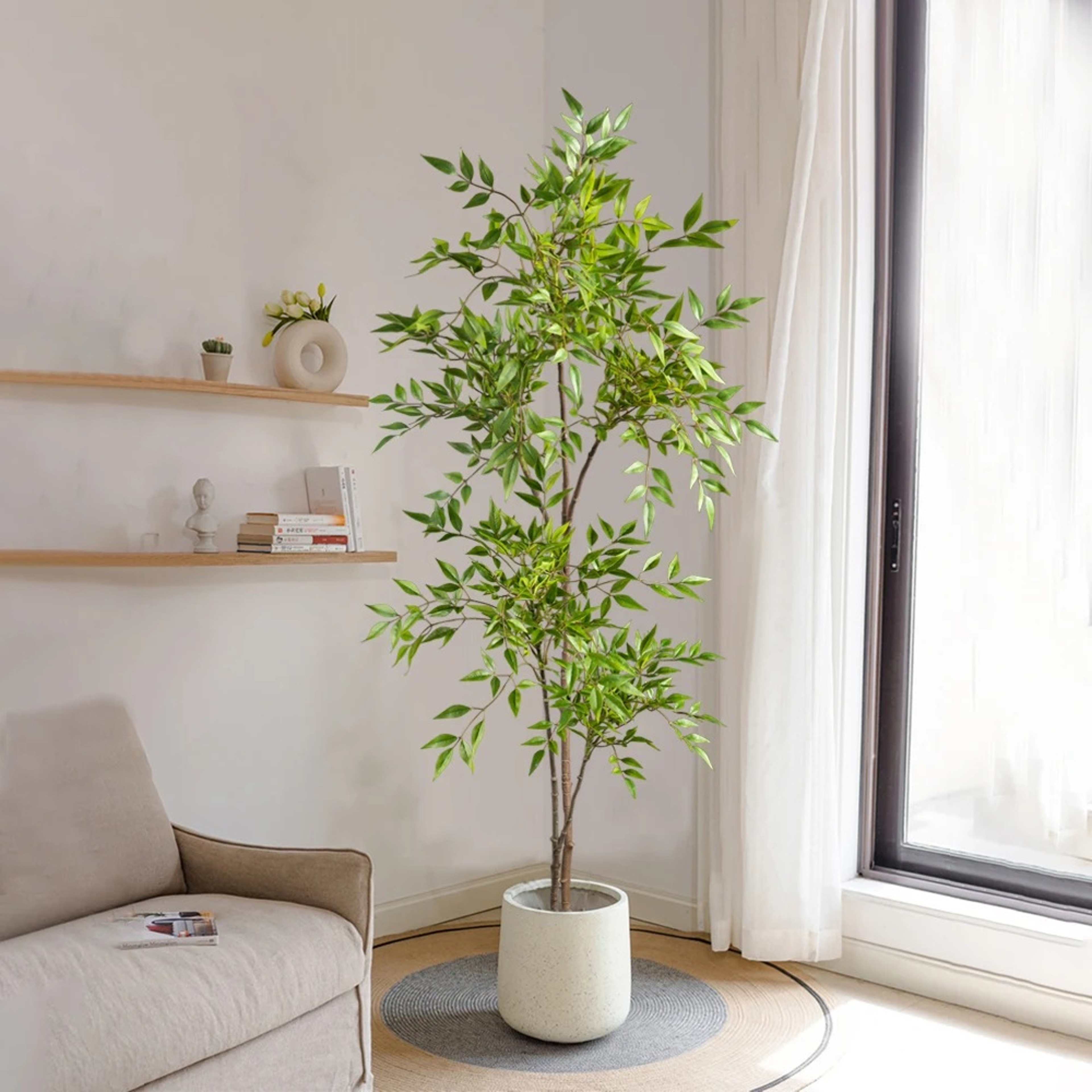 Green Tall Plants Fake, Artificial Plants Nandina Tree, Faux Branches Leaves Plants for Home Garden Office Decor – view 1