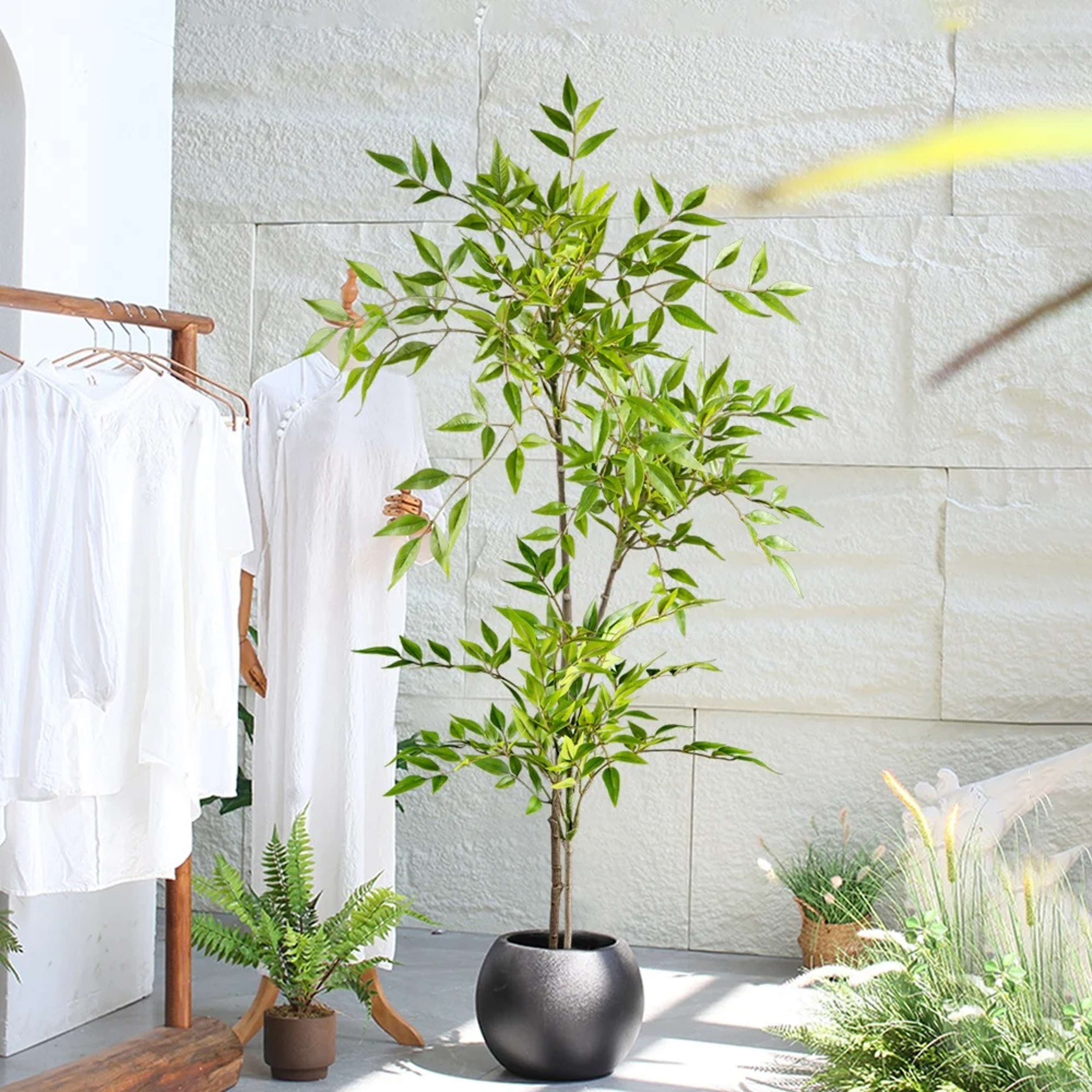 Green Tall Plants Fake, Artificial Plants Nandina Tree, Faux Branches Leaves Plants for Home Garden Office Decor – view 3