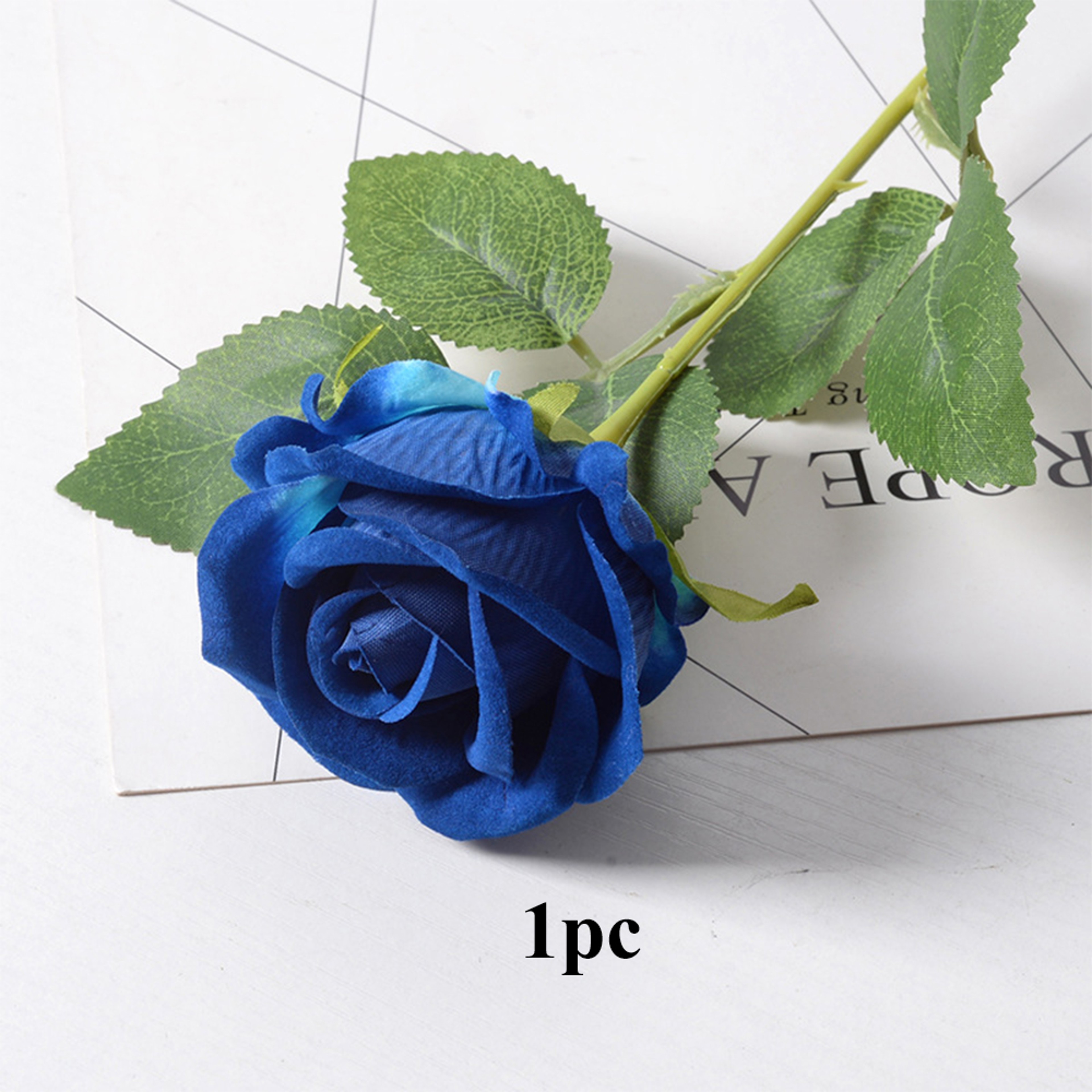 Realistic Velvet Artificial Blue Rose Bouquet, Faux Fake Flowers for Weddings, Home Decor Party Table Decor – view 8
