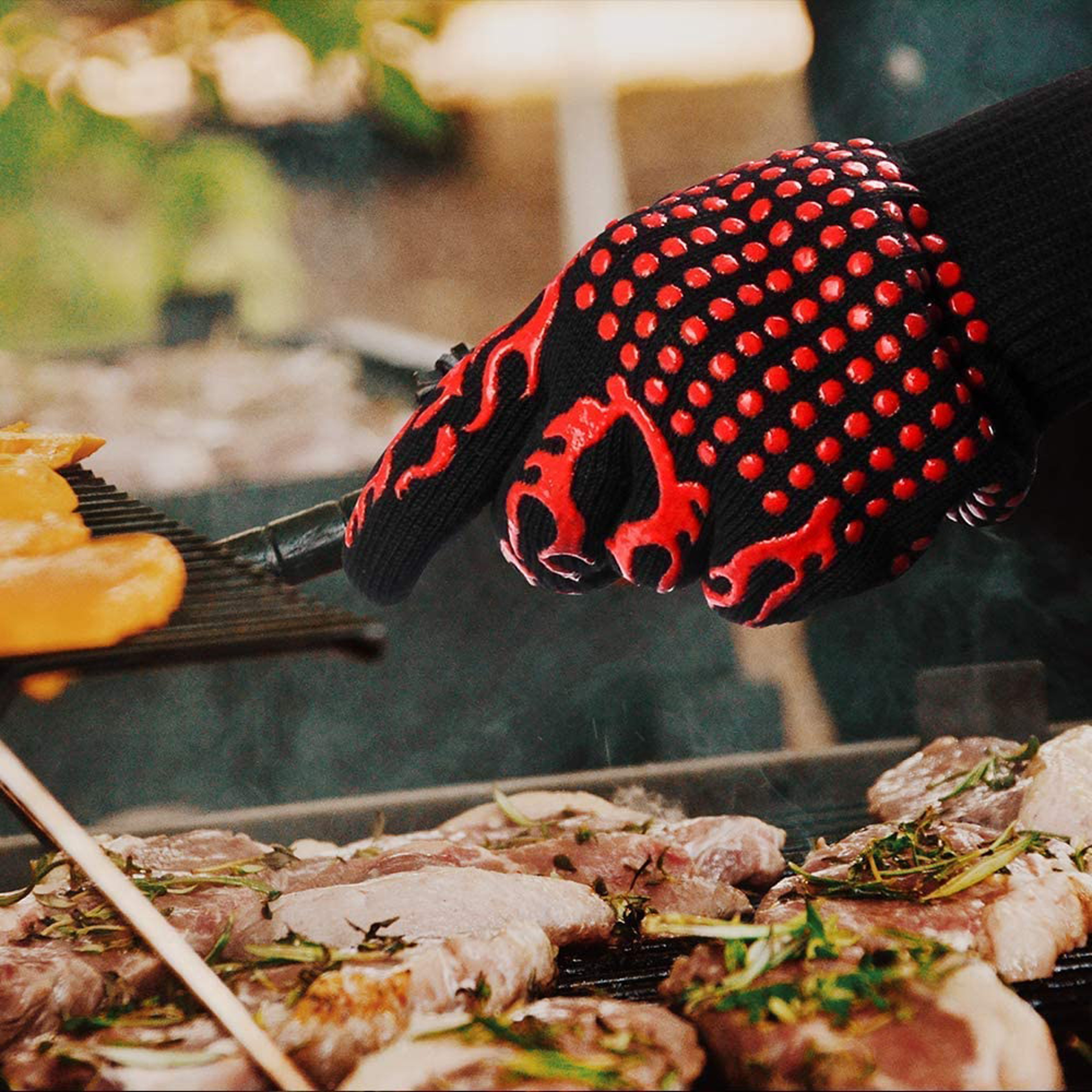 High Temperature Resistant BBQ Grill Gloves, Fireproof Barbecue Mitts, Non-Slip Oven Gloves – view 2
