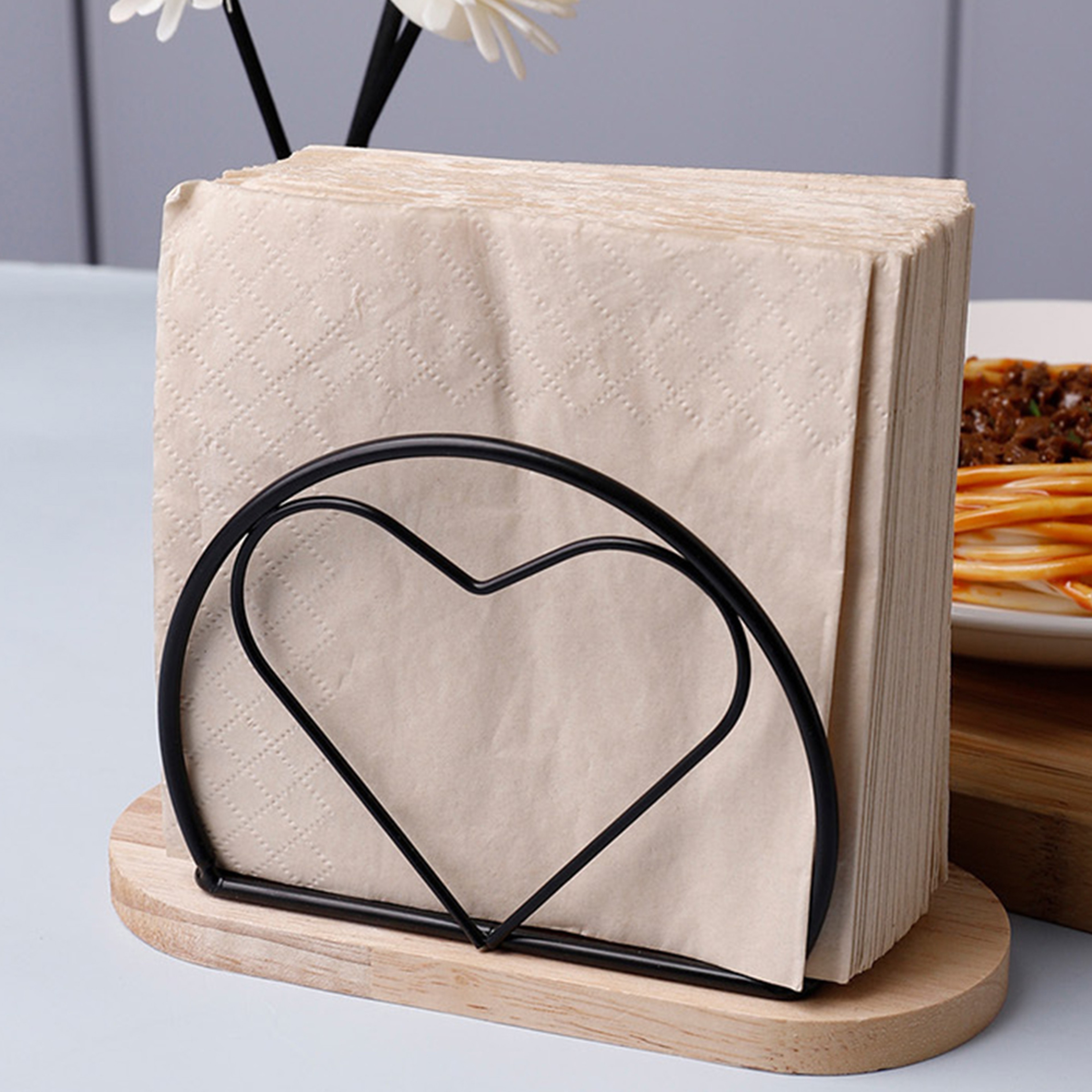 Stylish Napkin Organizer Stand with Wooden Base Metal Tissue Holder for Elegant Tabletop Decoration – view 4