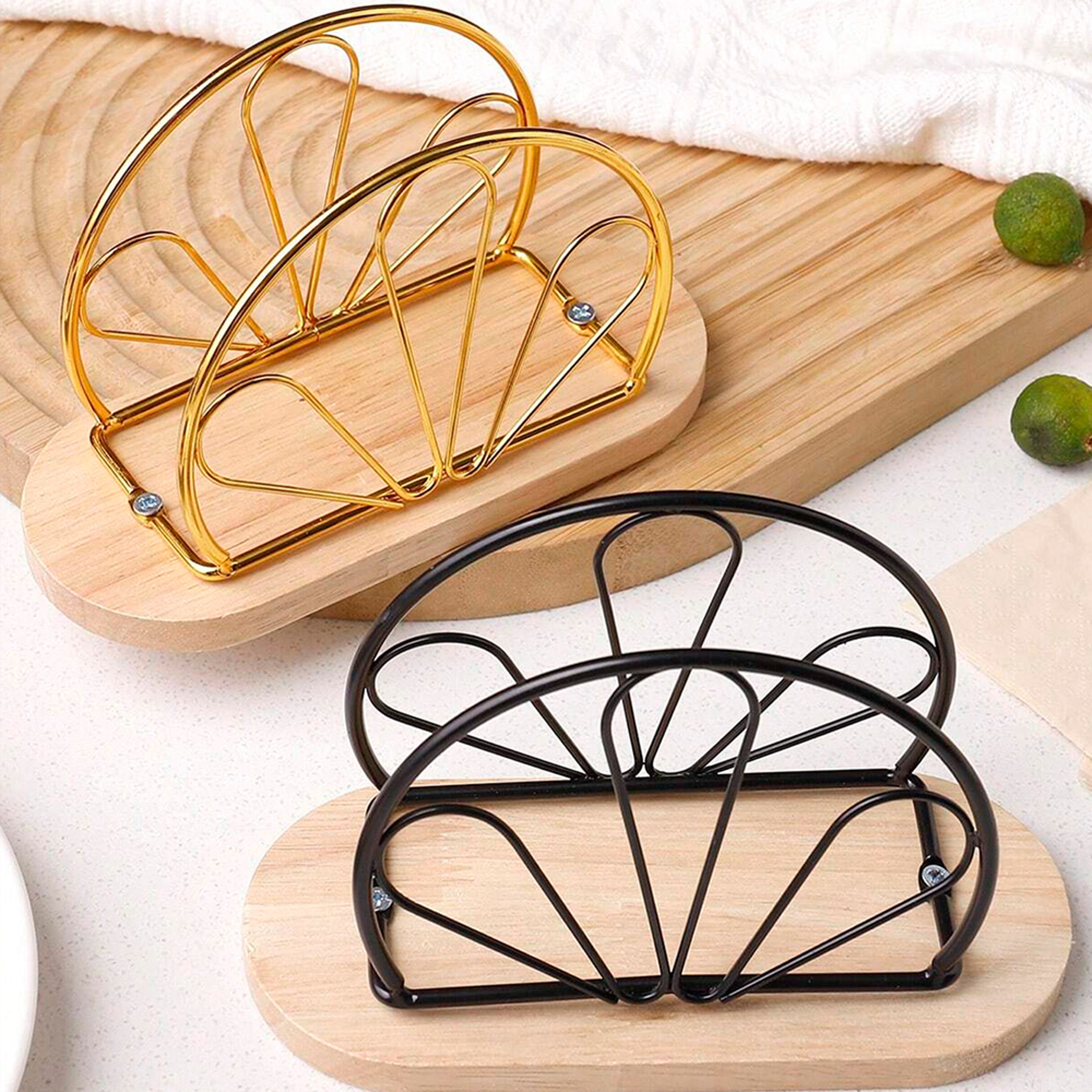 Stylish Napkin Organizer Stand with Wooden Base Metal Tissue Holder for Elegant Tabletop Decoration – view 5