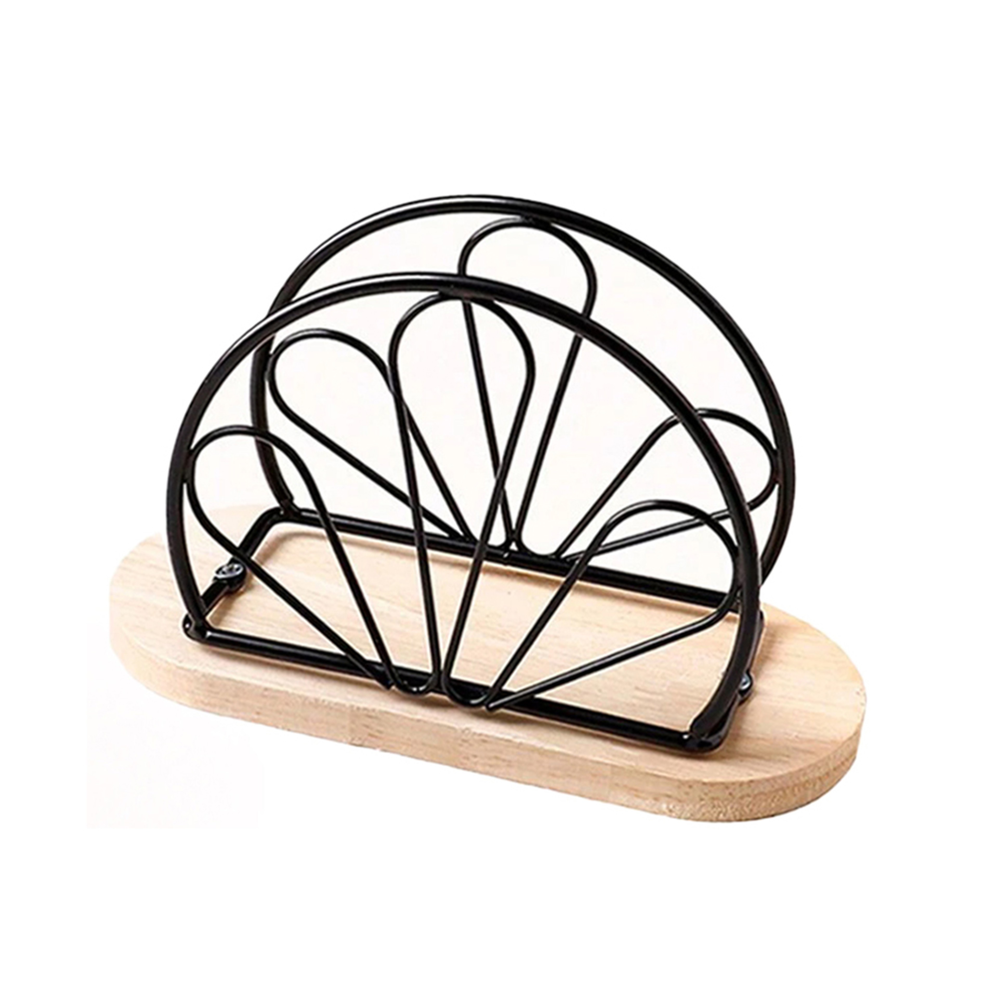 Stylish Napkin Organizer Stand with Wooden Base Metal Tissue Holder for Elegant Tabletop Decoration – view 9