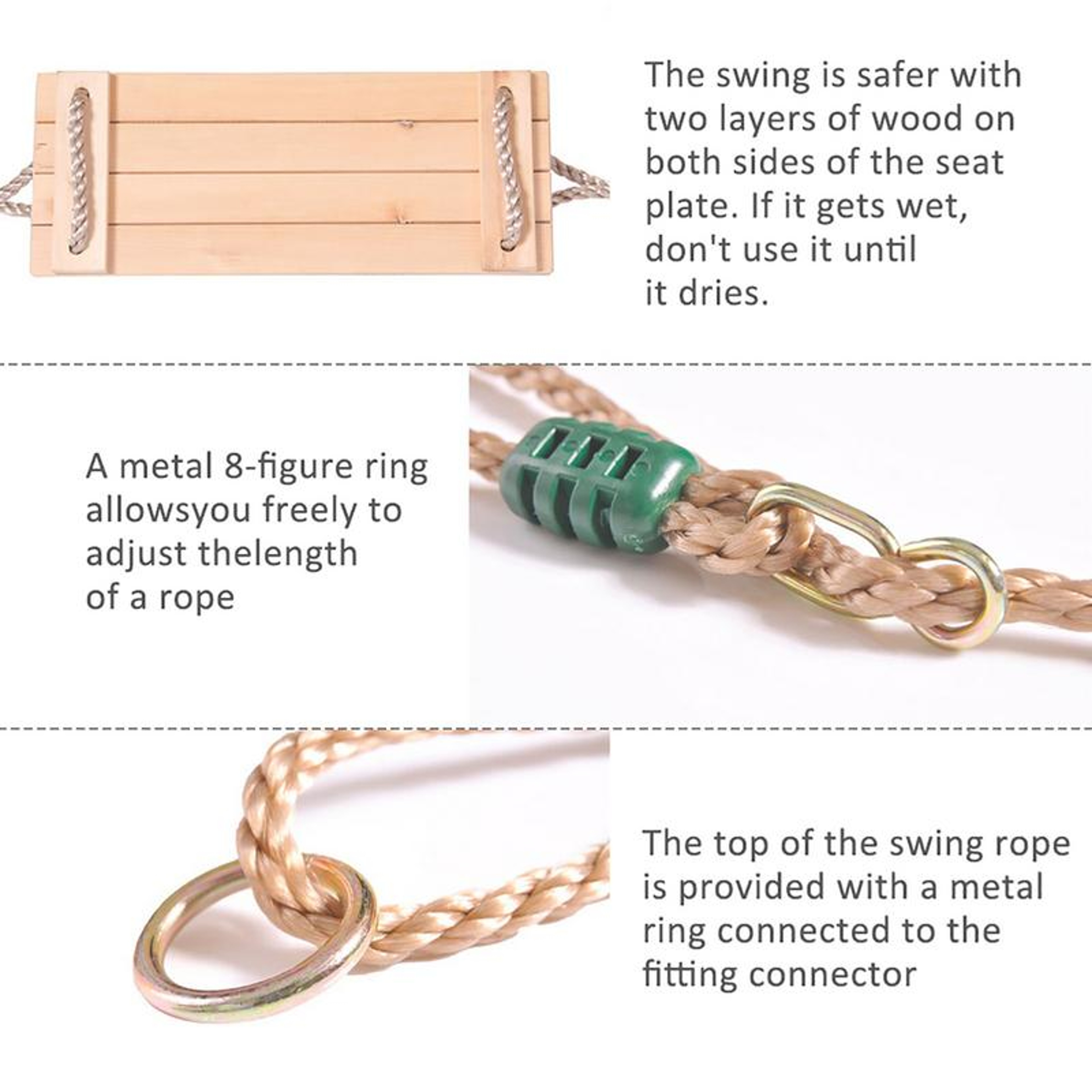 Pastoral Wooden Swing for Adults, Children, High-Quality Anti-Corrosion, Polished Four-Board Outdoor Indoor Wood Swing – view 5