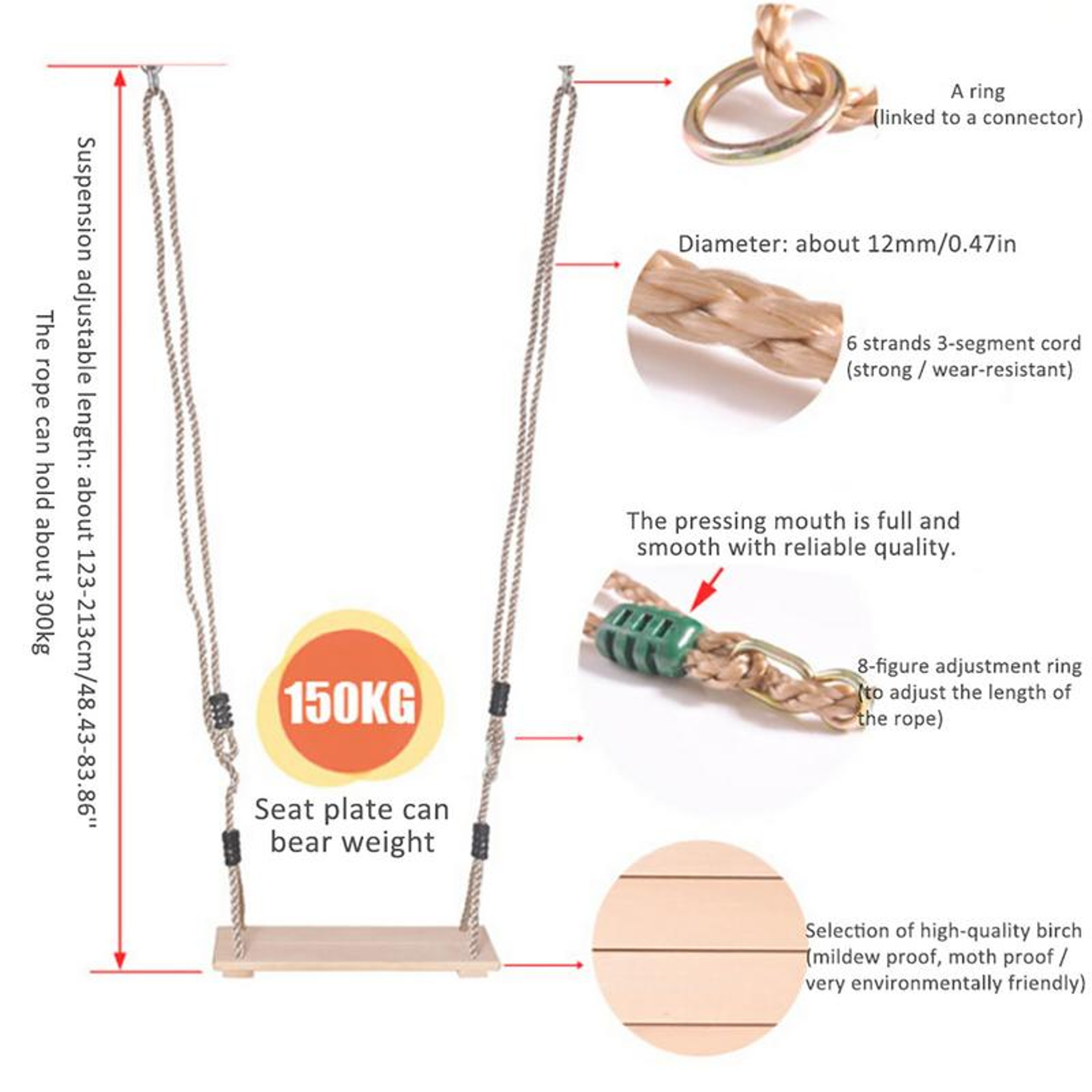 Pastoral Wooden Swing for Adults, Children, High-Quality Anti-Corrosion, Polished Four-Board Outdoor Indoor Wood Swing – view 6