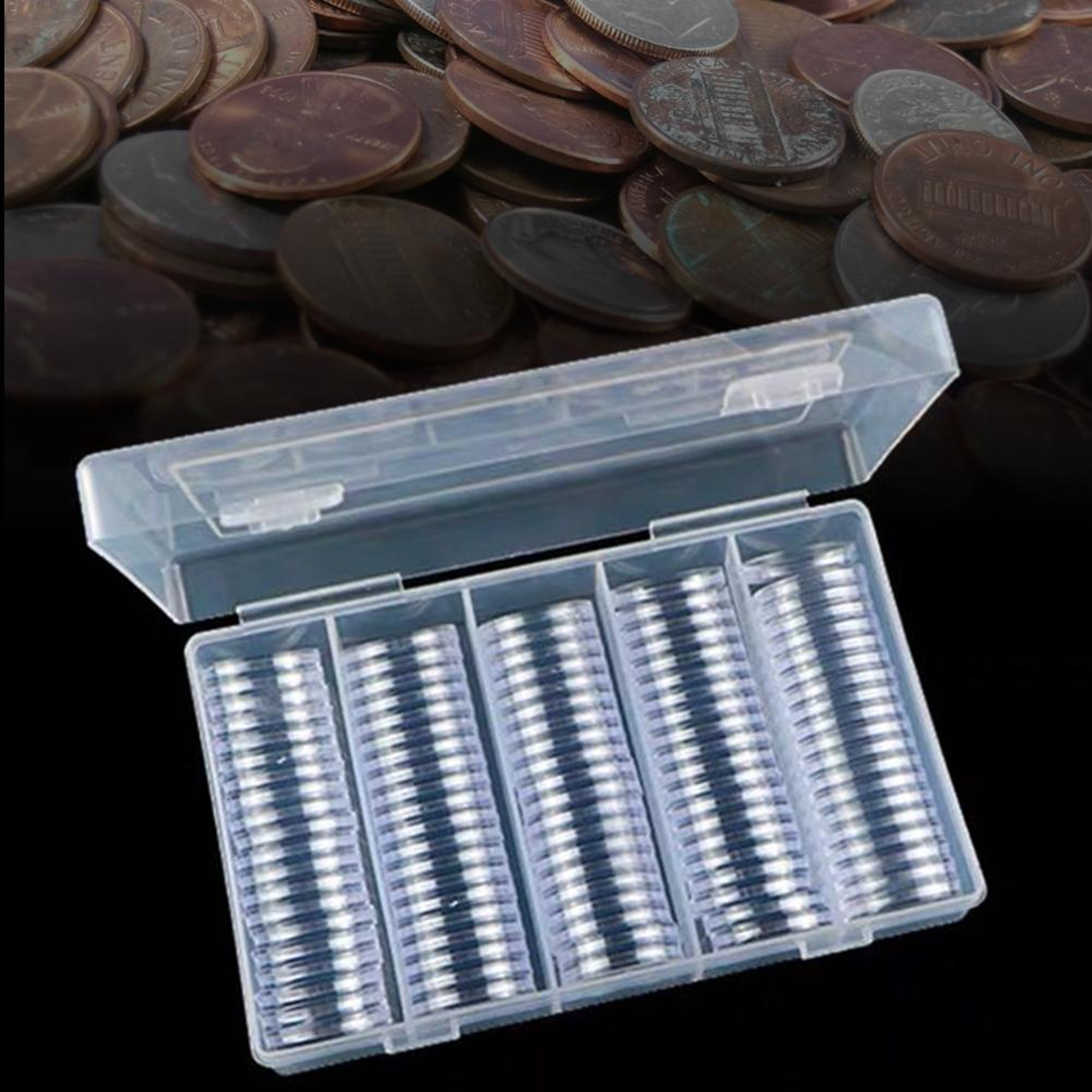 Container with Storage Organizer Box, Foam Gasket for Coin Display, Plastic Coin Holder Capsules – view 1